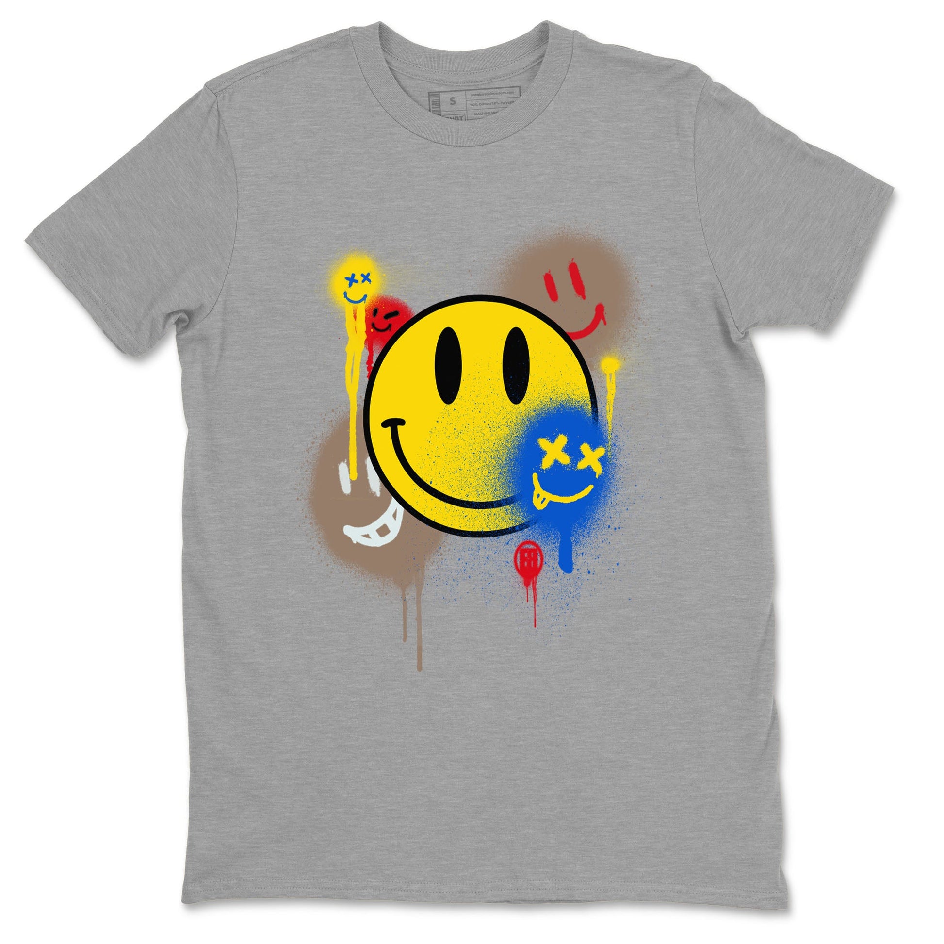 1s Travis Scott Canary shirt to match jordans Smile Painting sneaker tees Air Jordan 1 Travis Scott Canary SNRT Sneaker Release Tees unisex cotton Heather Grey 2 crew neck shirt