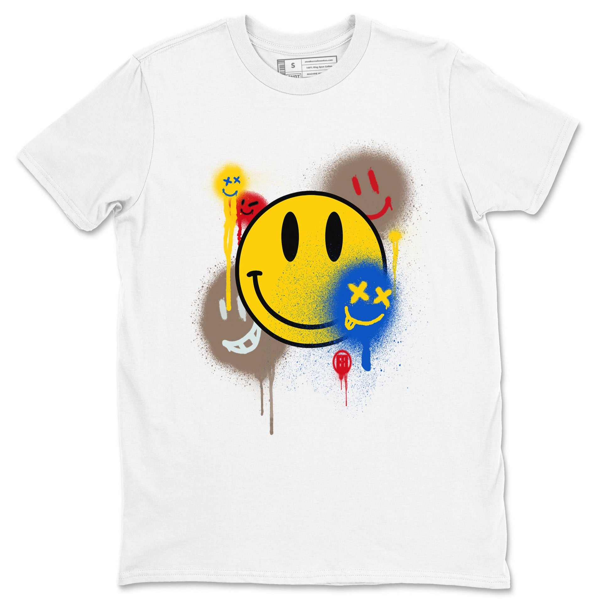 1s Travis Scott Canary shirt to match jordans Smile Painting sneaker tees Air Jordan 1 Travis Scott Canary SNRT Sneaker Release Tees unisex cotton White 2 crew neck shirt