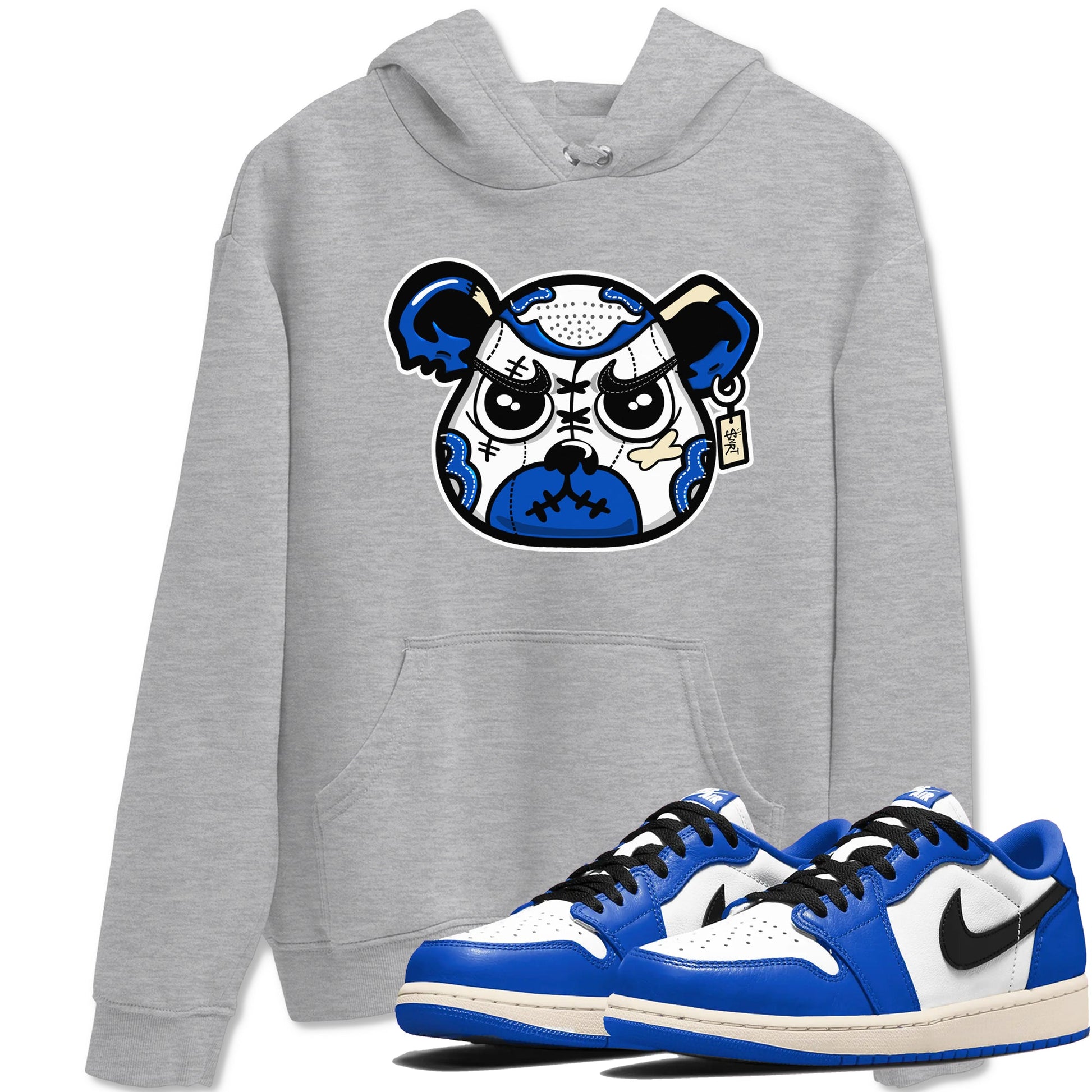 1s Game Royal shirts to match jordans Sneaker Bear Face sneaker match tees Air Jordan 1 Retro Low OG Game Royal match shoes to clothes SNRT Sneaker Tees unisex cotton Heather Grey 1 shirts