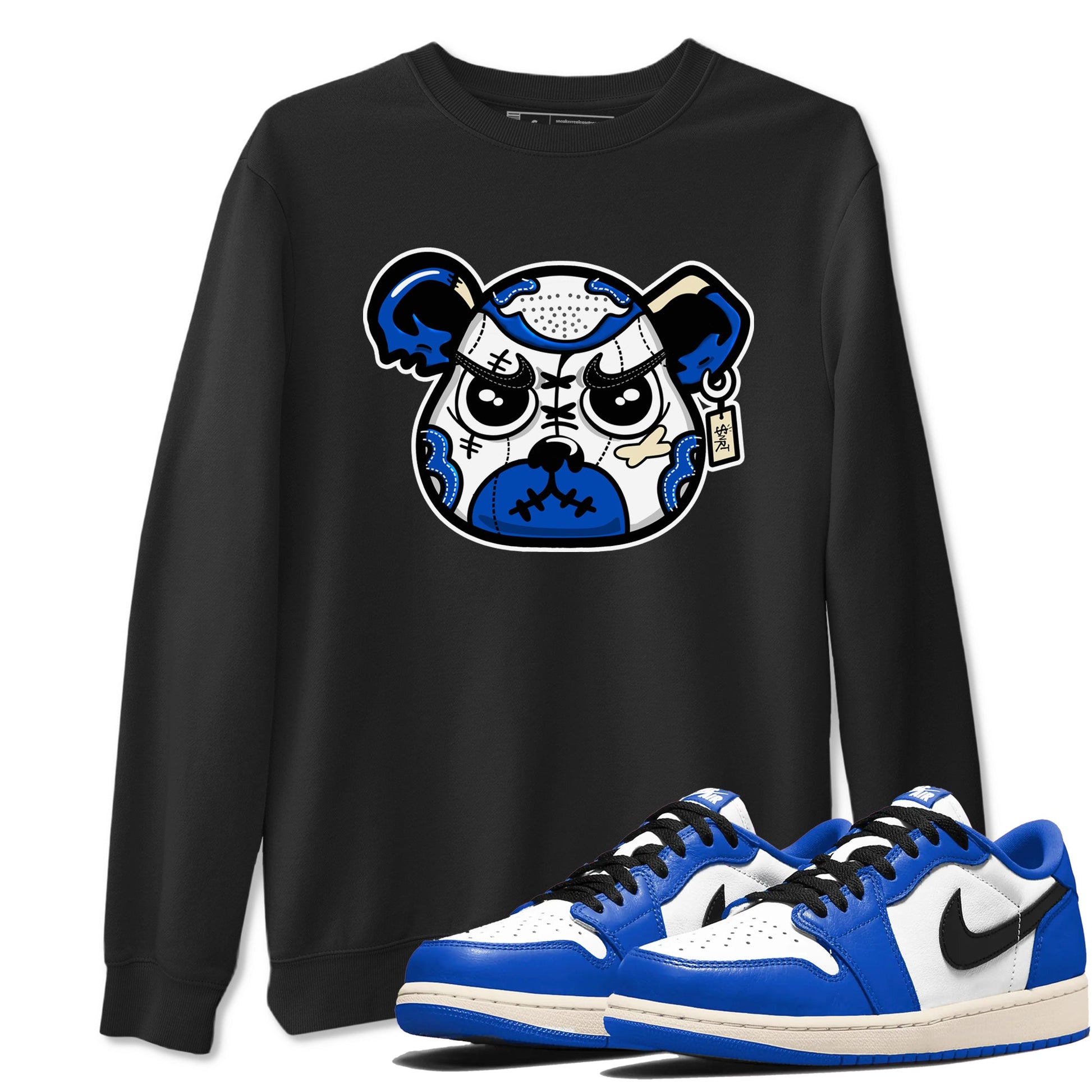 1s Game Royal shirts to match jordans Sneaker Bear Face sneaker match tees Air Jordan 1 Retro Low OG Game Royal match shoes to clothes SNRT Sneaker Tees unisex cotton Black 1 shirts