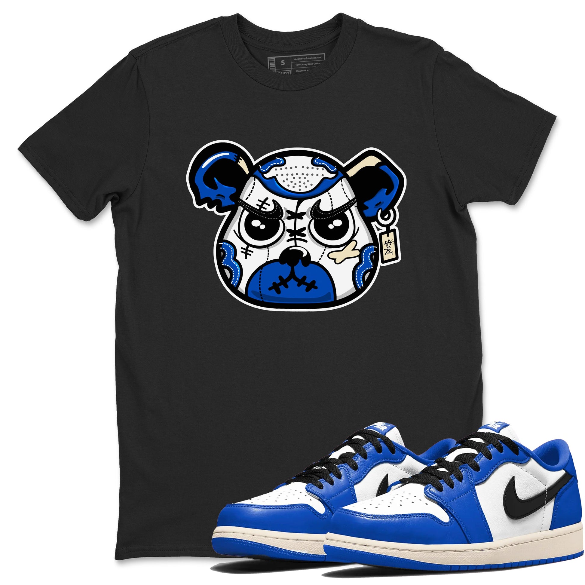 1s Game Royal shirts to match jordans Sneaker Bear Face sneaker match tees Air Jordan 1 Retro Low OG Game Royal match shoes to clothes SNRT Sneaker Tees unisex cotton Black 1 shirts