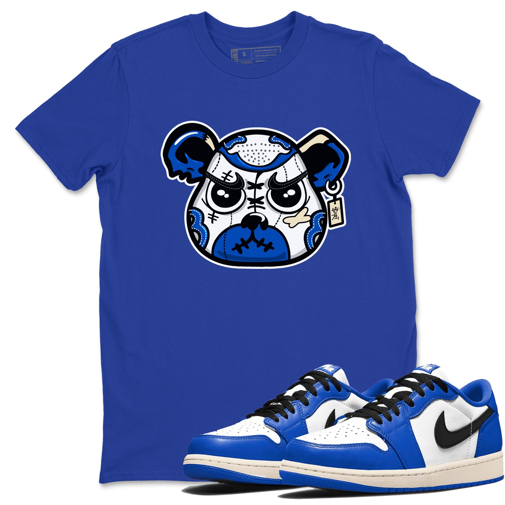 1s Game Royal shirts to match jordans Sneaker Bear Face sneaker match tees Air Jordan 1 Retro Low OG Game Royal match shoes to clothes SNRT Sneaker Tees unisex cotton Royal Blue 1 shirts