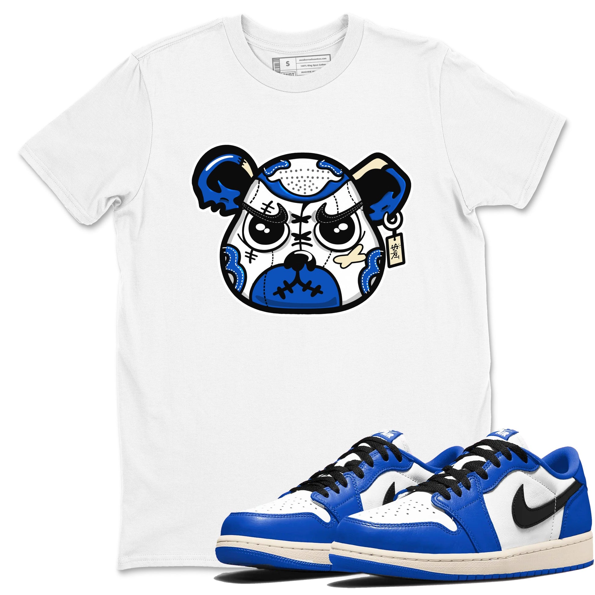 1s Game Royal shirts to match jordans Sneaker Bear Face sneaker match tees Air Jordan 1 Retro Low OG Game Royal match shoes to clothes SNRT Sneaker Tees unisex cotton White 1 shirts