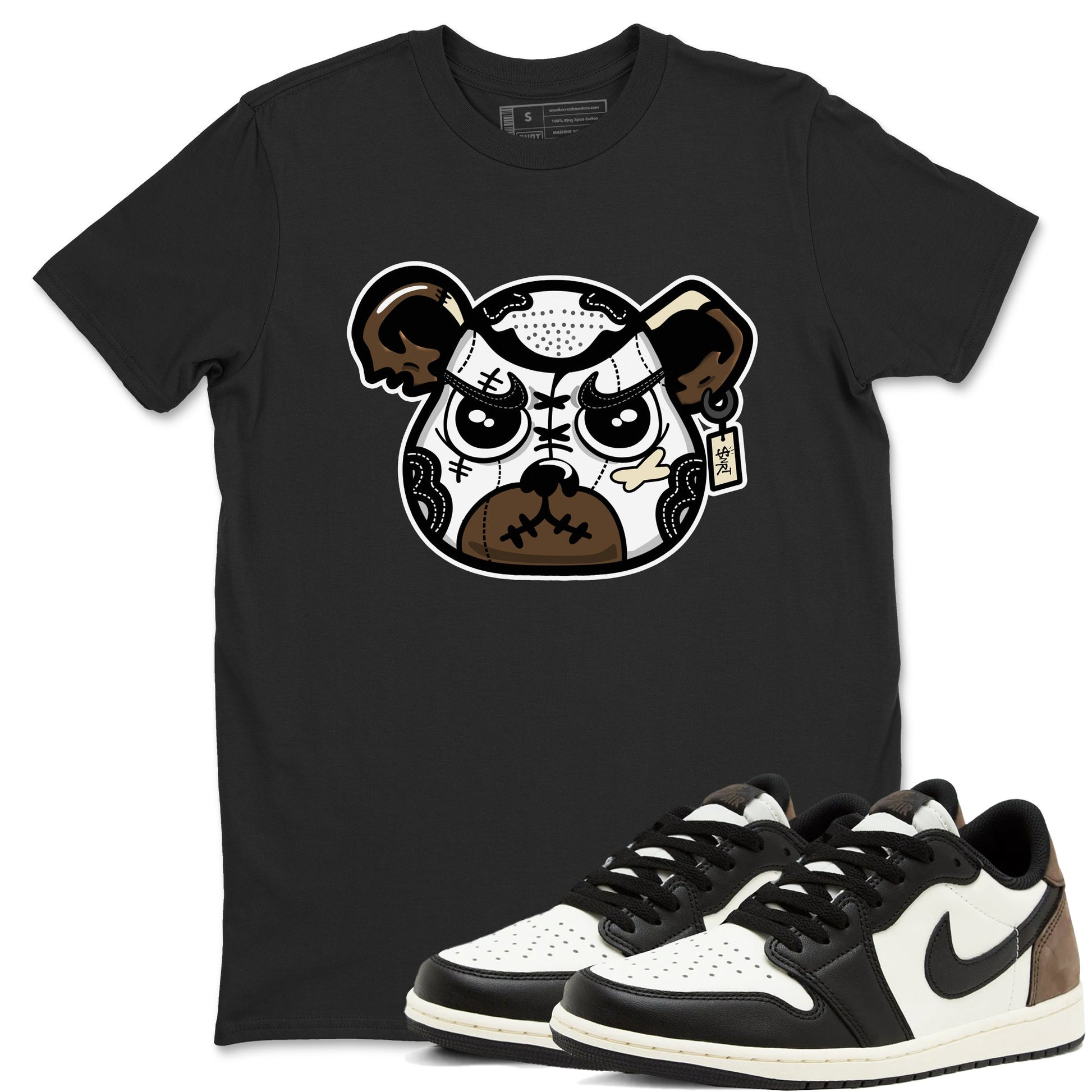1s Mocha shirts to match jordans Sneaker Bear Face sneaker match tees Air Jordan 1 Mocha match shoes to clothes SNRT Sneaker Tees unisex cotton Black 1 shirts