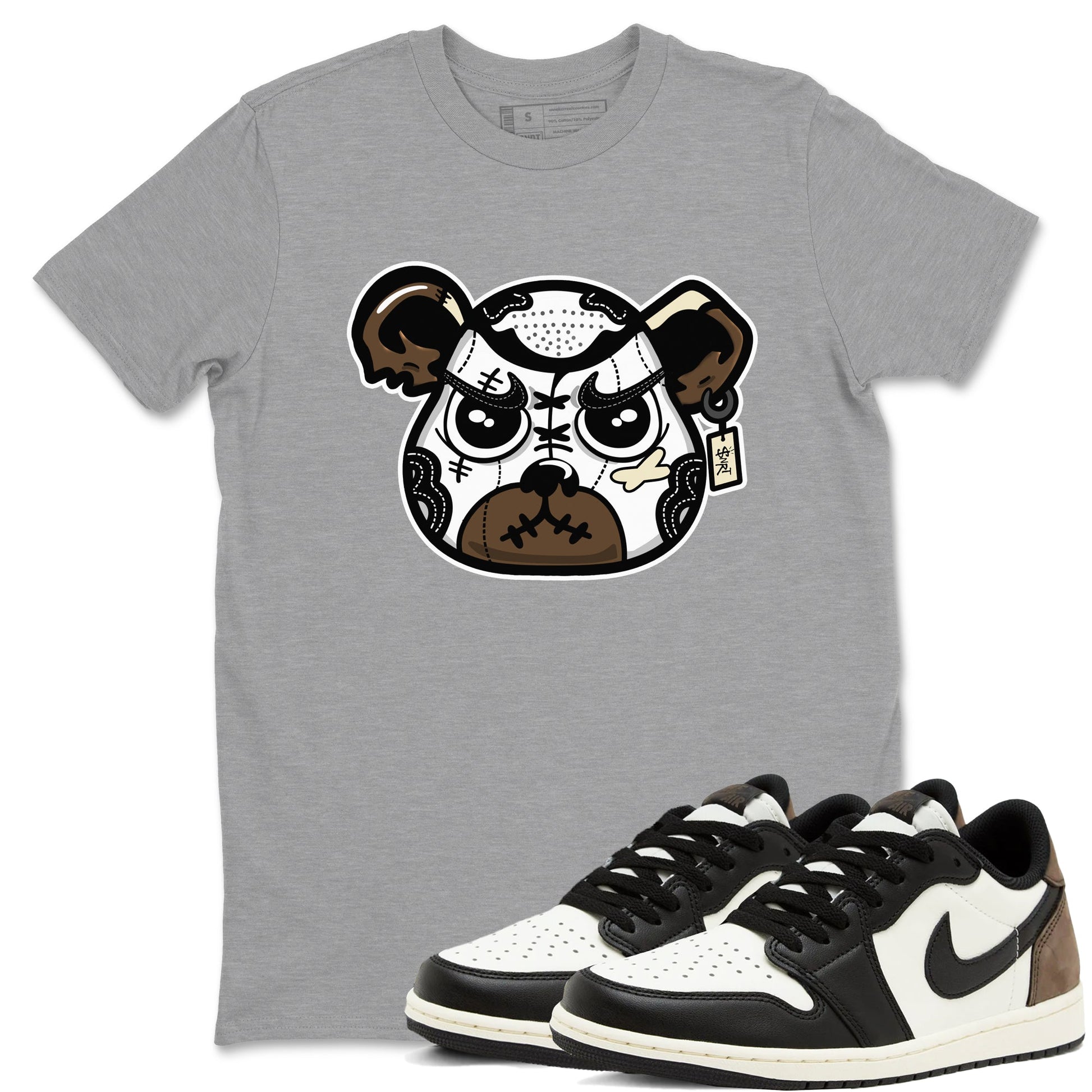 1s Mocha shirts to match jordans Sneaker Bear Face sneaker match tees Air Jordan 1 Mocha match shoes to clothes SNRT Sneaker Tees unisex cotton Heather Grey 1 shirts