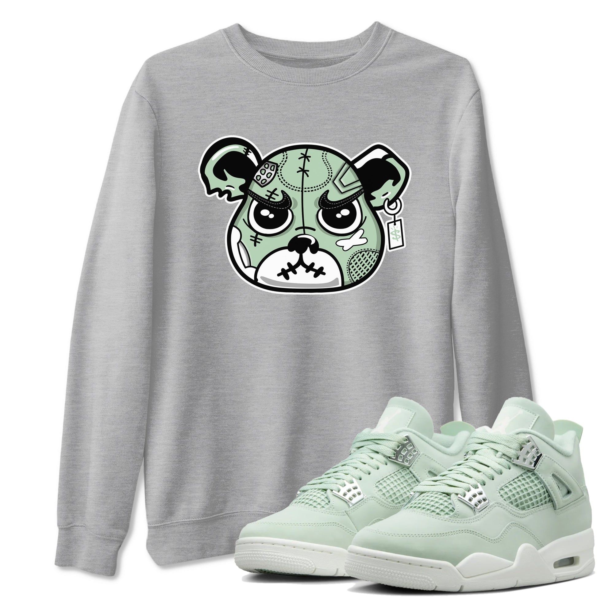 4s Abundance shirts to match jordans Sneaker Bear Face sneaker match tees Air Jordan 4 Seafoam match shoes to clothes SNRT Sneaker Tees unisex cotton Heather Grey 1 shirts