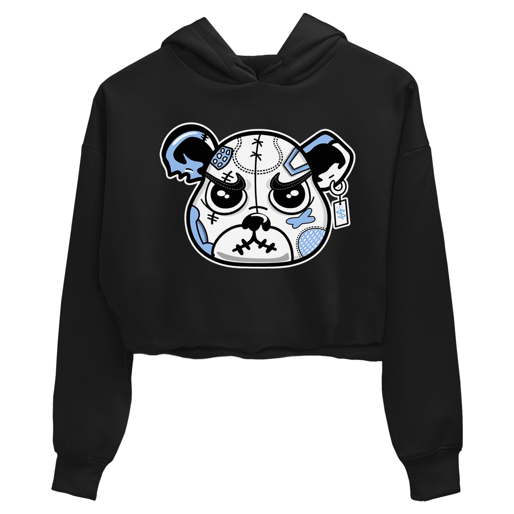 Sneaker Bear Face womens crop tee made to vibe with the Air Jordan 4 Aluminum sneakers — the perfect match in Black 2.