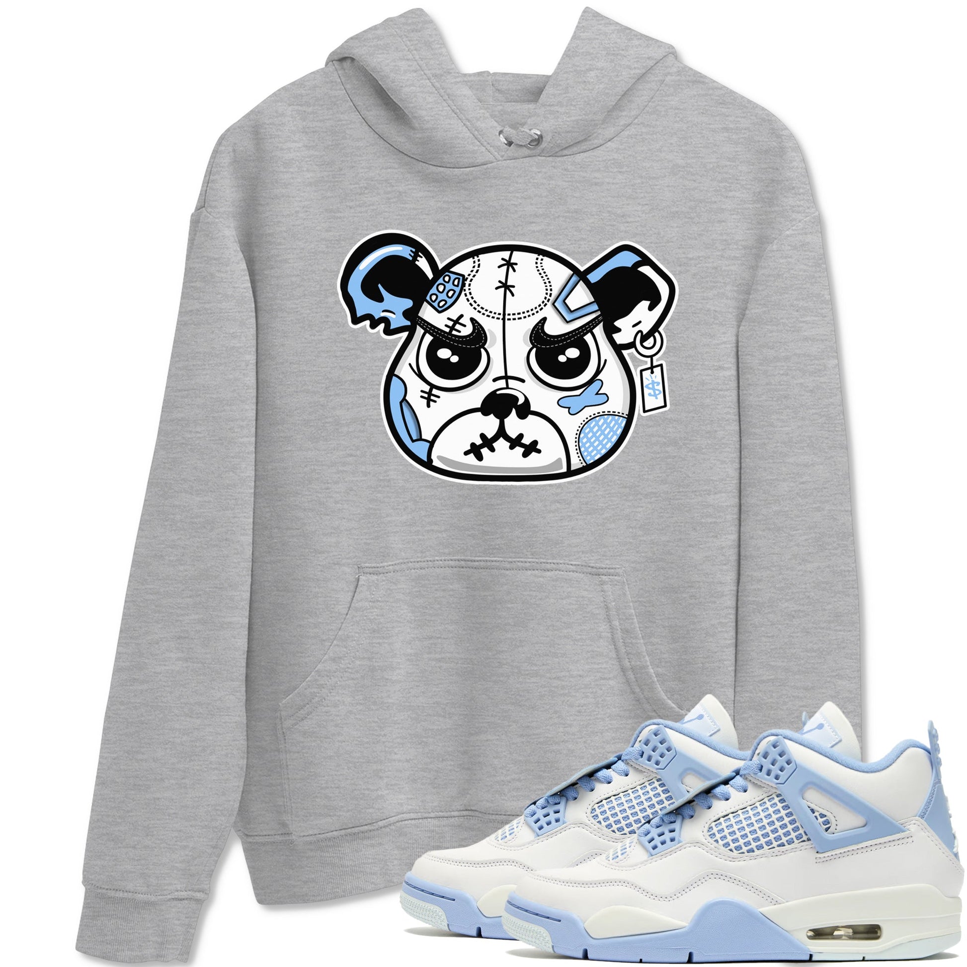 Sneaker Bear Face sneaker match t-shirt styled to complete your fit with the Air Jordan 4 Aluminum sneakers, shown in Heather Grey 1.