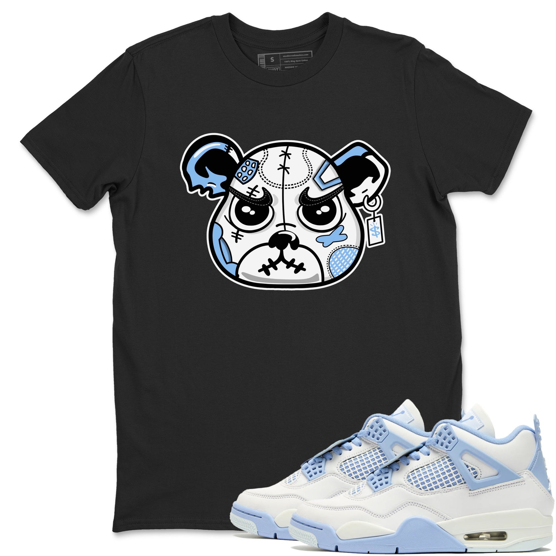 Sneaker Bear Face sneaker match t-shirt styled to complete your fit with the Air Jordan 4 Aluminum sneakers, shown in Black 1.
