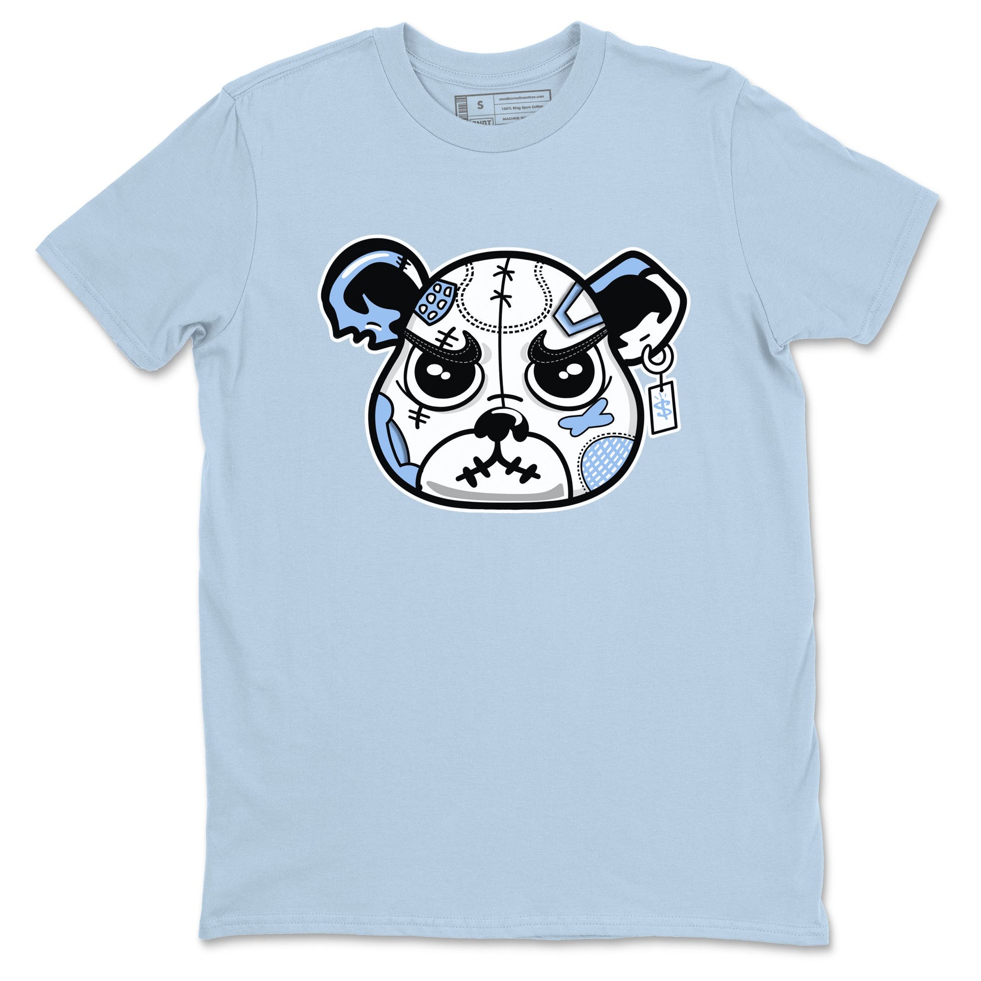 Sneaker Bear Face sneaker match t-shirt styled to complete your fit with the Air Jordan 4 Aluminum sneakers, shown in Light Blue 2.