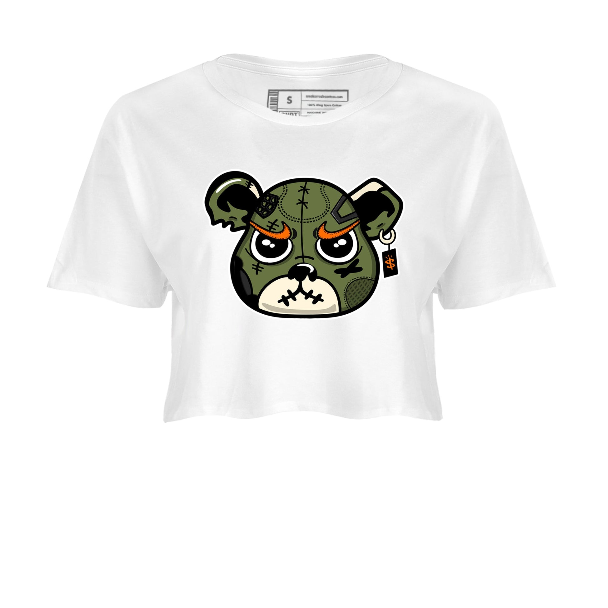 Sneaker match tees – Sneaker Tees To Match Undefeated inspired colorways Air Jordan 4 OG Olive Shoes – Sneaker Bear Face Crop T-Shirt White 2