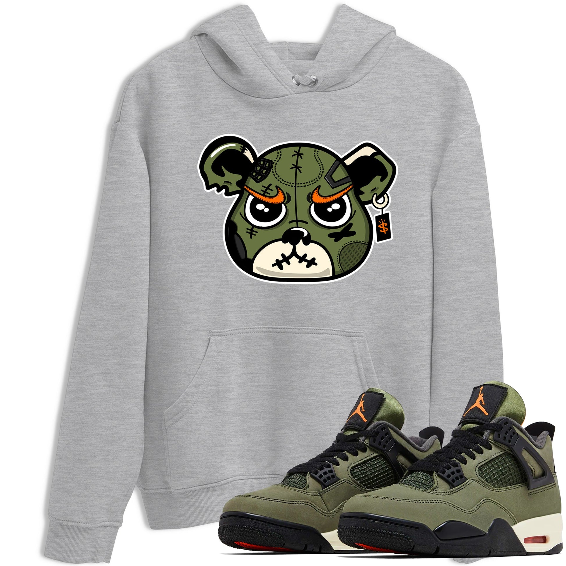 Sneaker match tees – Sneaker Tees To Match Undefeated inspired colorways Air Jordan 4 OG Olive Shoes – Sneaker Bear Face Tee Heather Grey 1