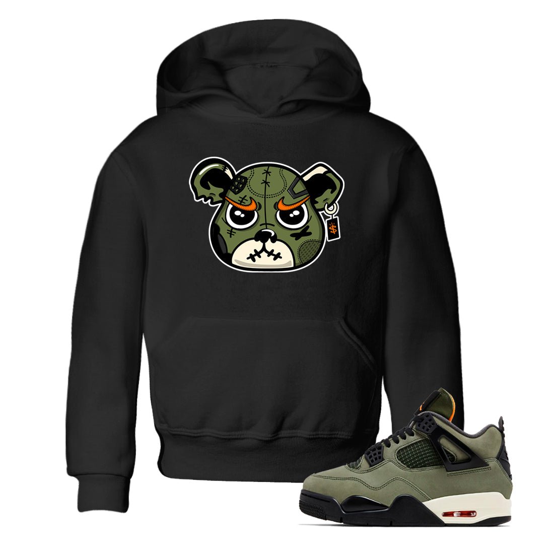 Sneaker match tees – Sneaker Tees To Match Undefeated inspired colorways Air Jordan 4 OG Olive Shoes – Sneaker Bear Face Kids T-Shirt Black 1