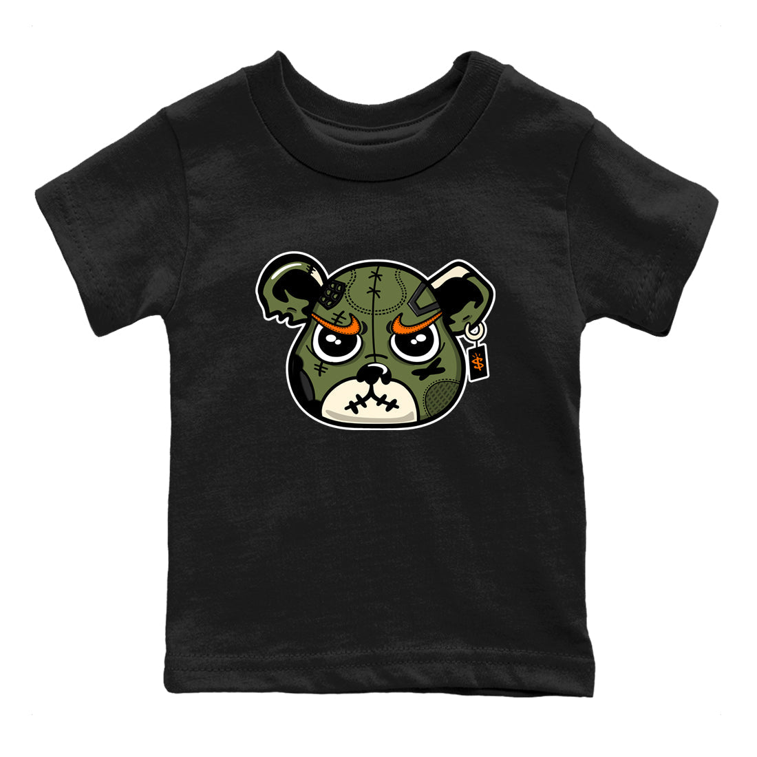 Sneaker match tees – Sneaker Tees To Match Undefeated inspired colorways Air Jordan 4 OG Olive Shoes – Sneaker Bear Face Kids T-Shirt Black 2