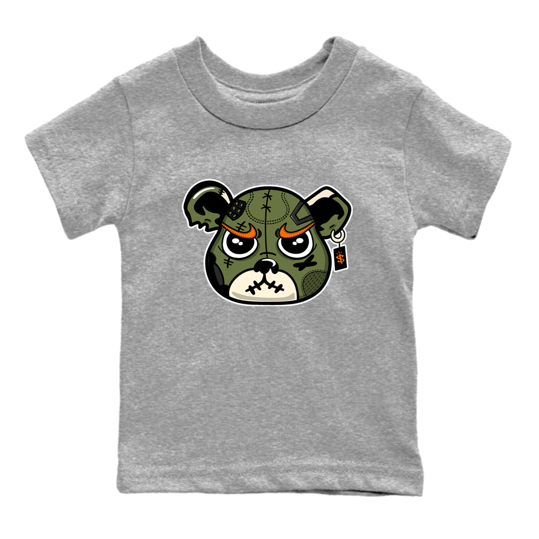 Sneaker match tees – Sneaker Tees To Match Undefeated inspired colorways Air Jordan 4 OG Olive Shoes – Sneaker Bear Face Kids T-Shirt Heather Grey 2