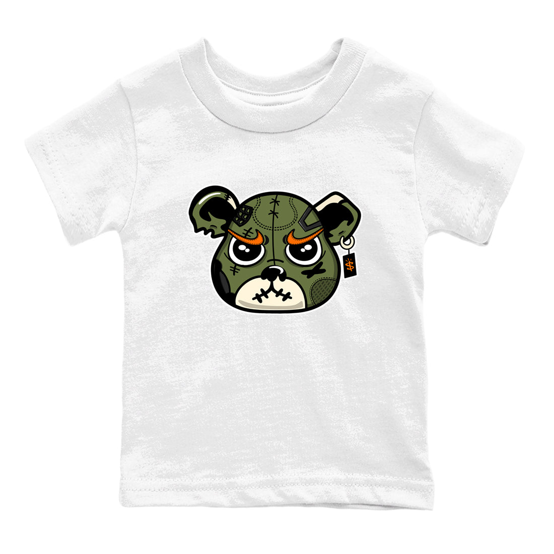 Sneaker match tees – Sneaker Tees To Match Undefeated inspired colorways Air Jordan 4 OG Olive Shoes – Sneaker Bear Face Kids T-Shirt White 2