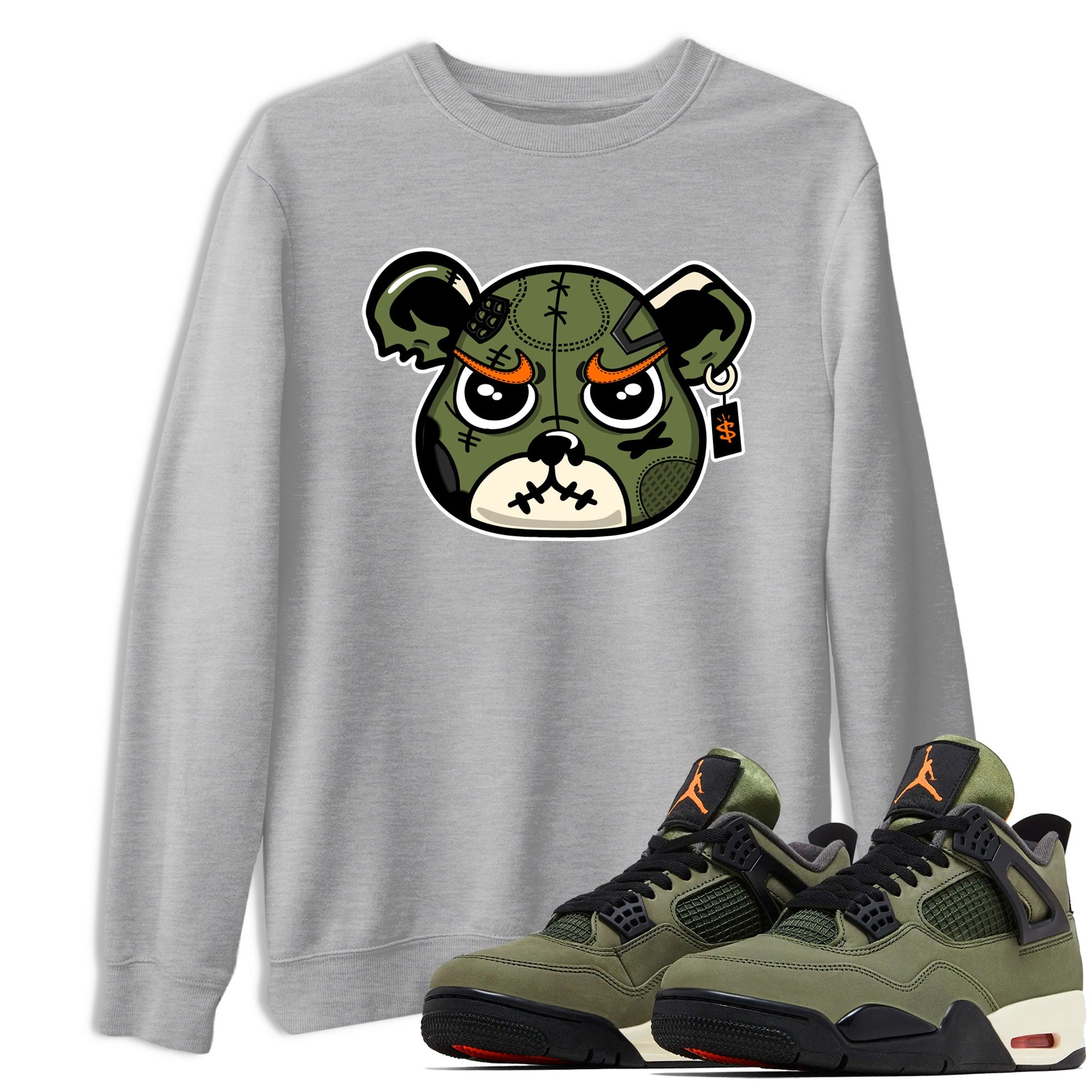 Sneaker match tees – Sneaker Tees To Match Undefeated inspired colorways Air Jordan 4 OG Olive Shoes – Sneaker Bear Face Tee Heather Grey 1