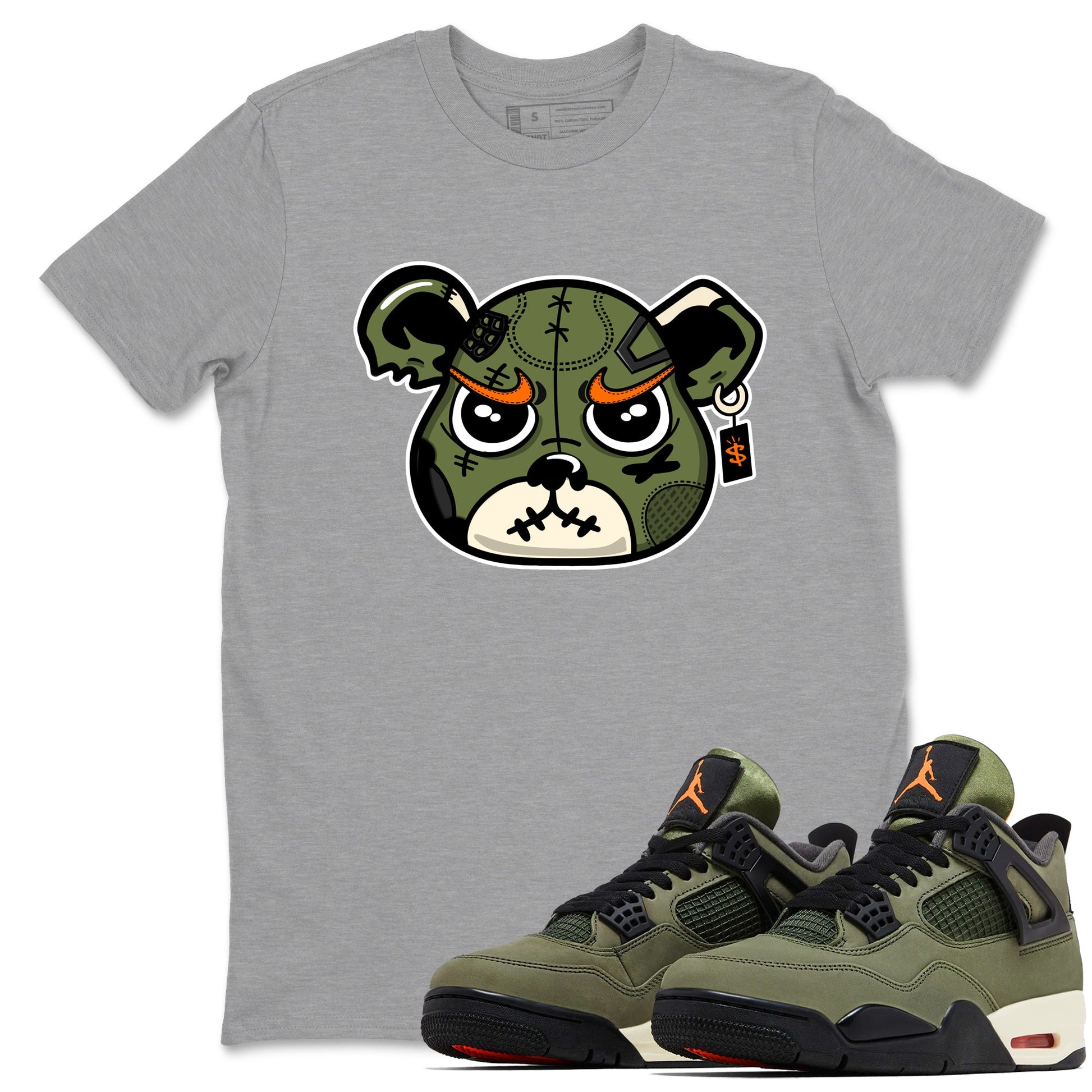 Sneaker match tees – Sneaker Tees To Match Undefeated inspired colorways Air Jordan 4 OG Olive Shoes – Sneaker Bear Face Tee Heather Grey 1