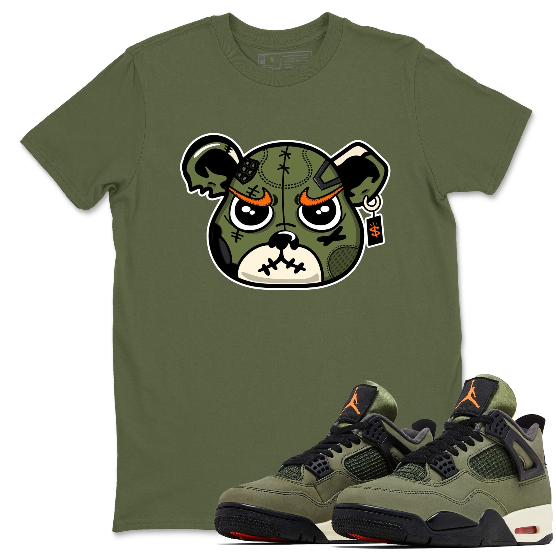 Sneaker match tees – Sneaker Tees To Match Undefeated inspired colorways Air Jordan 4 OG Olive Shoes – Sneaker Bear Face Tee Military Green 1