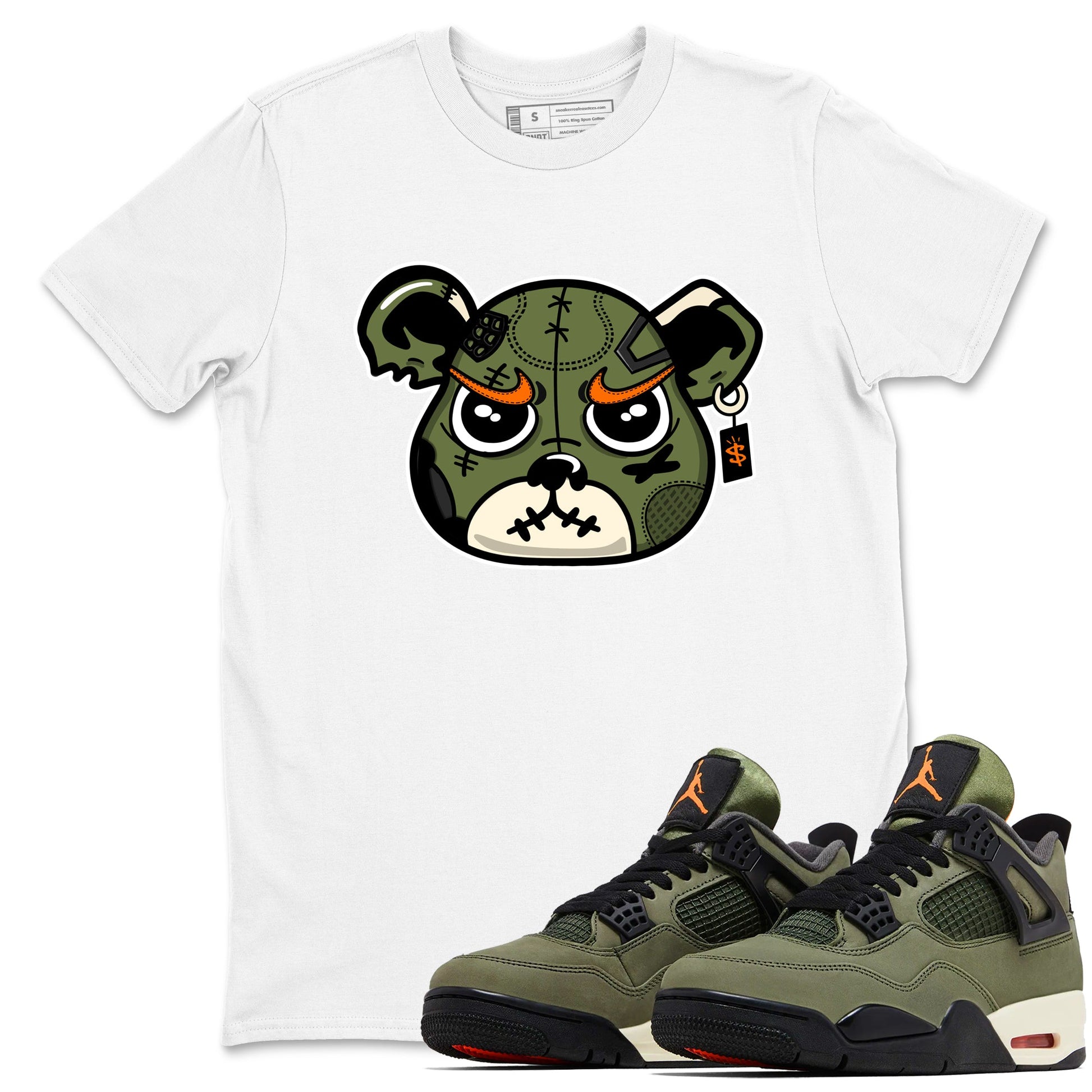 Sneaker match tees – Sneaker Tees To Match Undefeated inspired colorways Air Jordan 4 OG Olive Shoes – Sneaker Bear Face Tee White 1