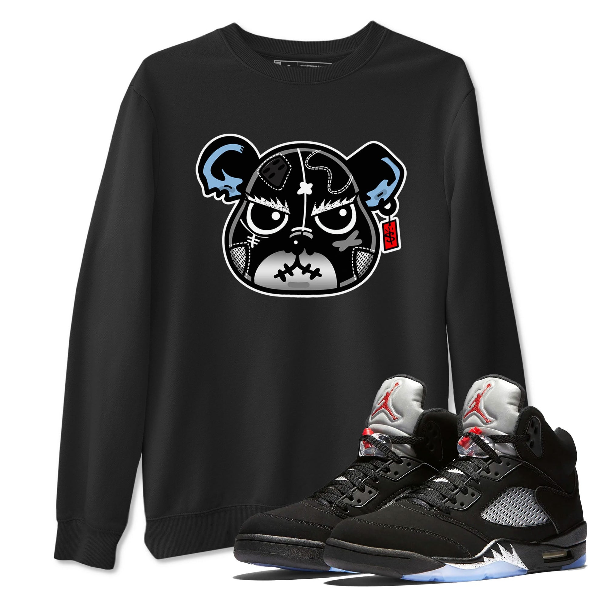 5s Black Metallic Reimagined shirts to match jordans Sneaker Bear Face best t shirts to wear with jordans Air Jordan 5 Reimagined match shoes to clothes SNRT Sneaker Tees unisex cotton Black 1 shirts