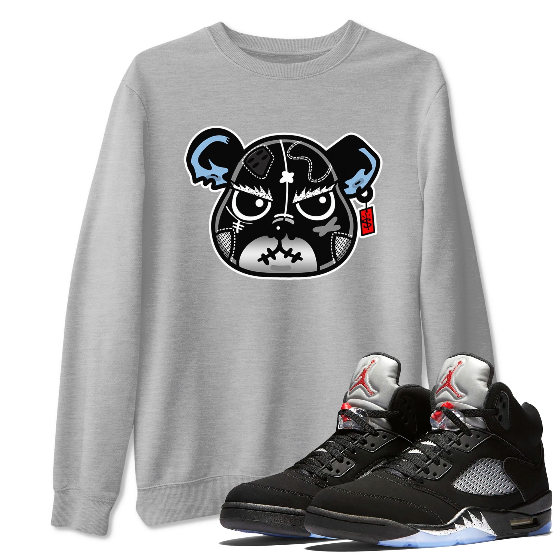 5s Black Metallic Reimagined shirts to match jordans Sneaker Bear Face best t shirts to wear with jordans Air Jordan 5 Reimagined match shoes to clothes SNRT Sneaker Tees unisex cotton Heather Grey 1 shirts