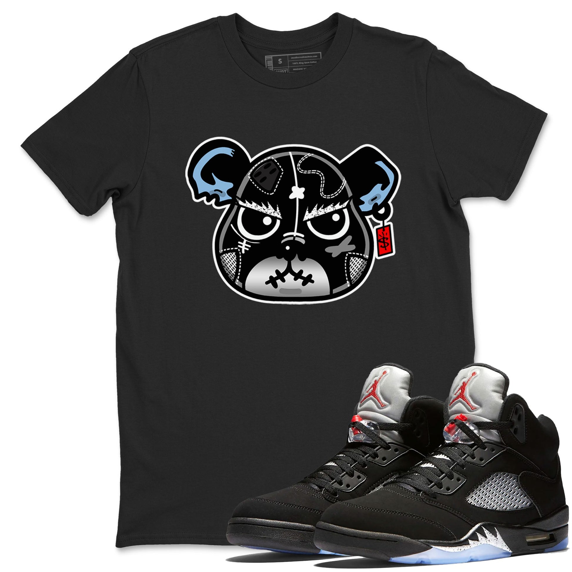 5s Black Metallic Reimagined shirts to match jordans Sneaker Bear Face best t shirts to wear with jordans Air Jordan 5 Reimagined match shoes to clothes SNRT Sneaker Tees unisex cotton Black 1 shirts