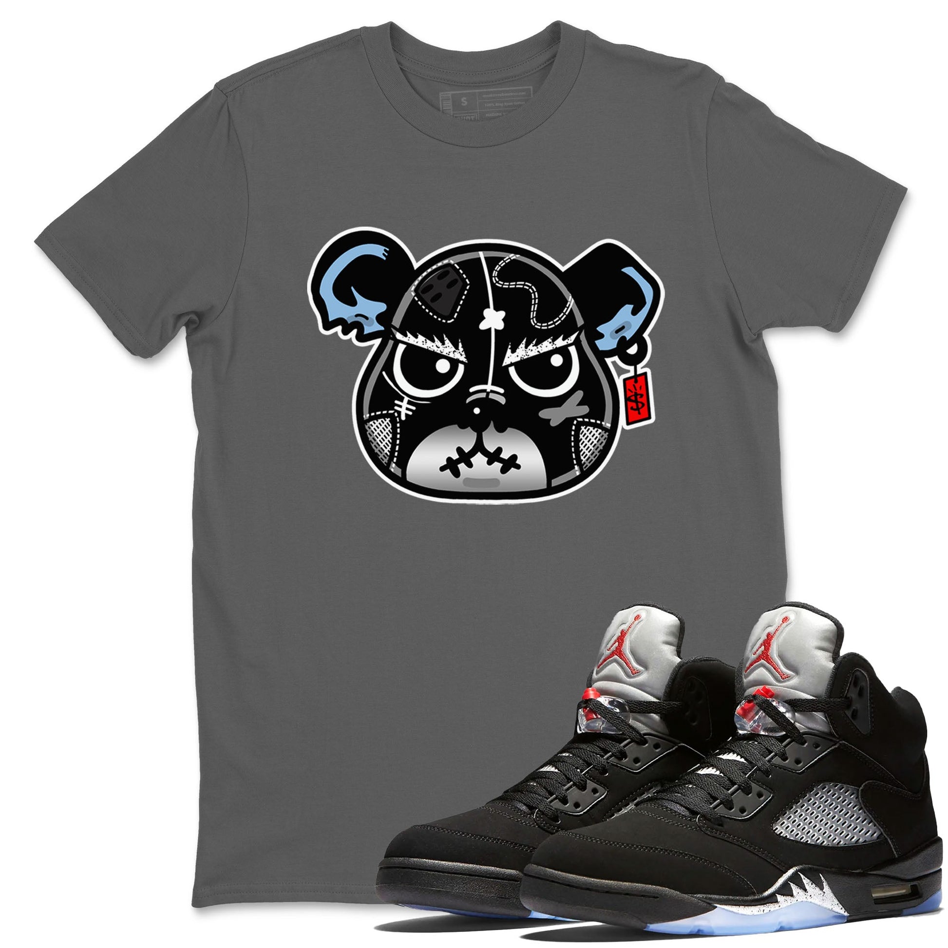 5s Black Metallic Reimagined shirts to match jordans Sneaker Bear Face best t shirts to wear with jordans Air Jordan 5 Reimagined match shoes to clothes SNRT Sneaker Tees unisex cotton Cool Grey 1 shirts