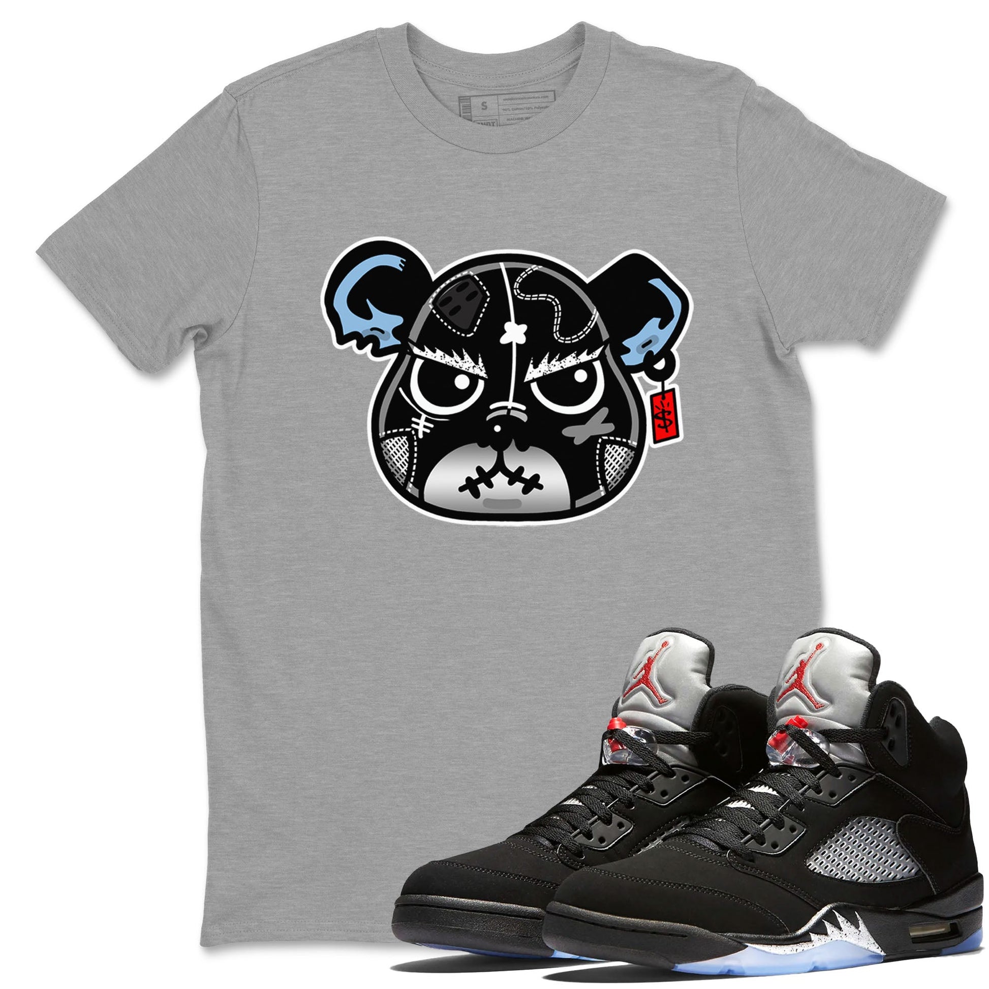 5s Black Metallic Reimagined shirts to match jordans Sneaker Bear Face best t shirts to wear with jordans Air Jordan 5 Reimagined match shoes to clothes SNRT Sneaker Tees unisex cotton Heather Grey 1 shirts