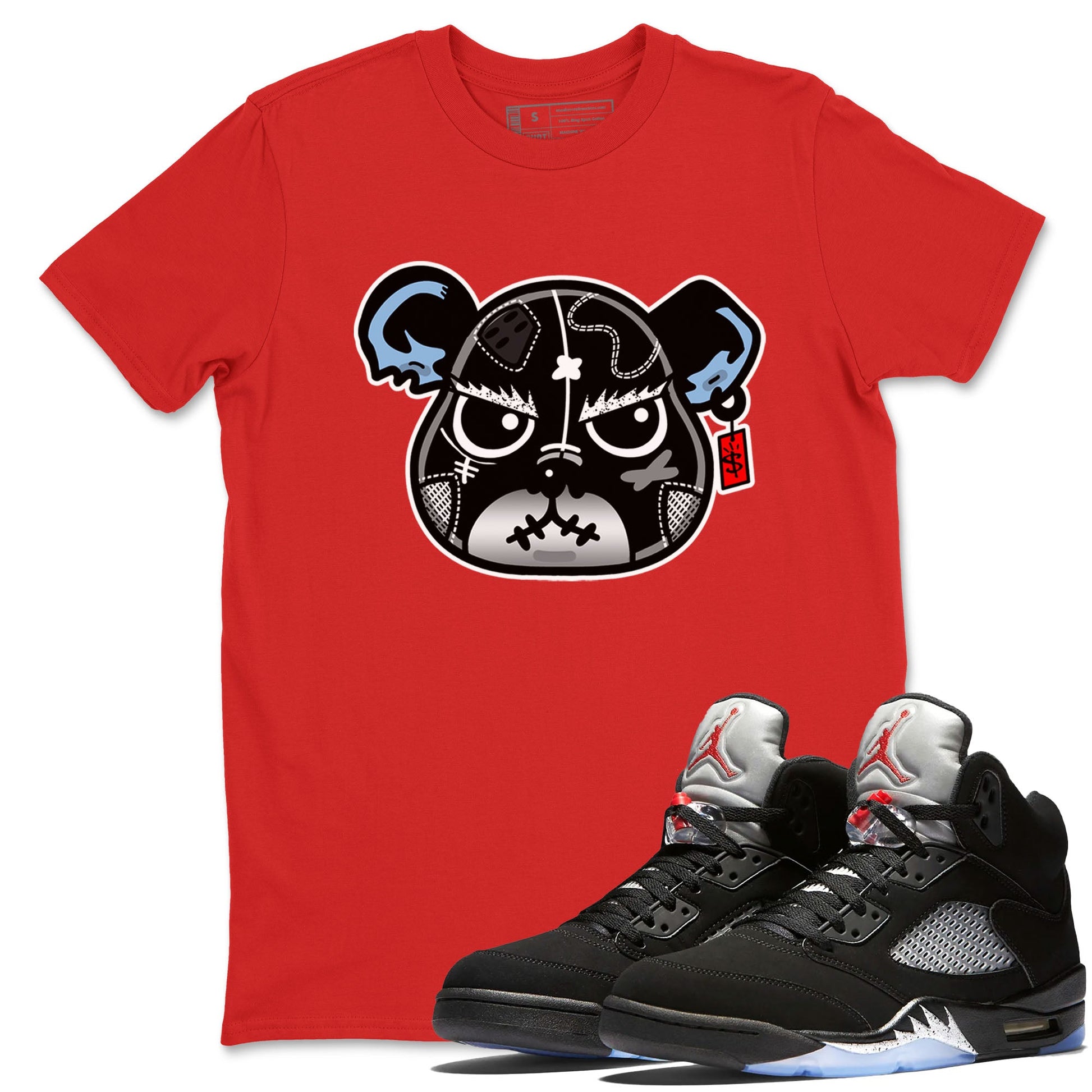 5s Black Metallic Reimagined shirts to match jordans Sneaker Bear Face best t shirts to wear with jordans Air Jordan 5 Reimagined match shoes to clothes SNRT Sneaker Tees unisex cotton Red 1 shirts