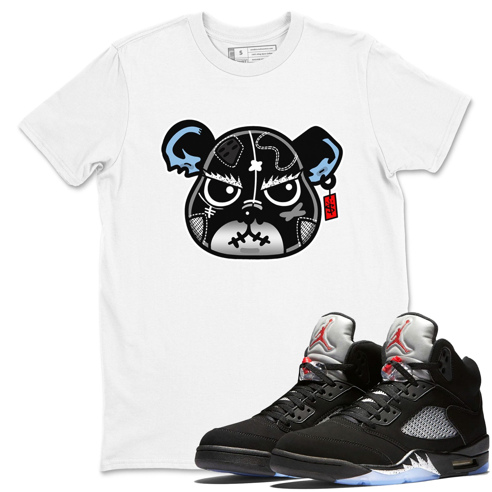 5s Black Metallic Reimagined shirts to match jordans Sneaker Bear Face best t shirts to wear with jordans Air Jordan 5 Reimagined match shoes to clothes SNRT Sneaker Tees unisex cotton White 1 shirts