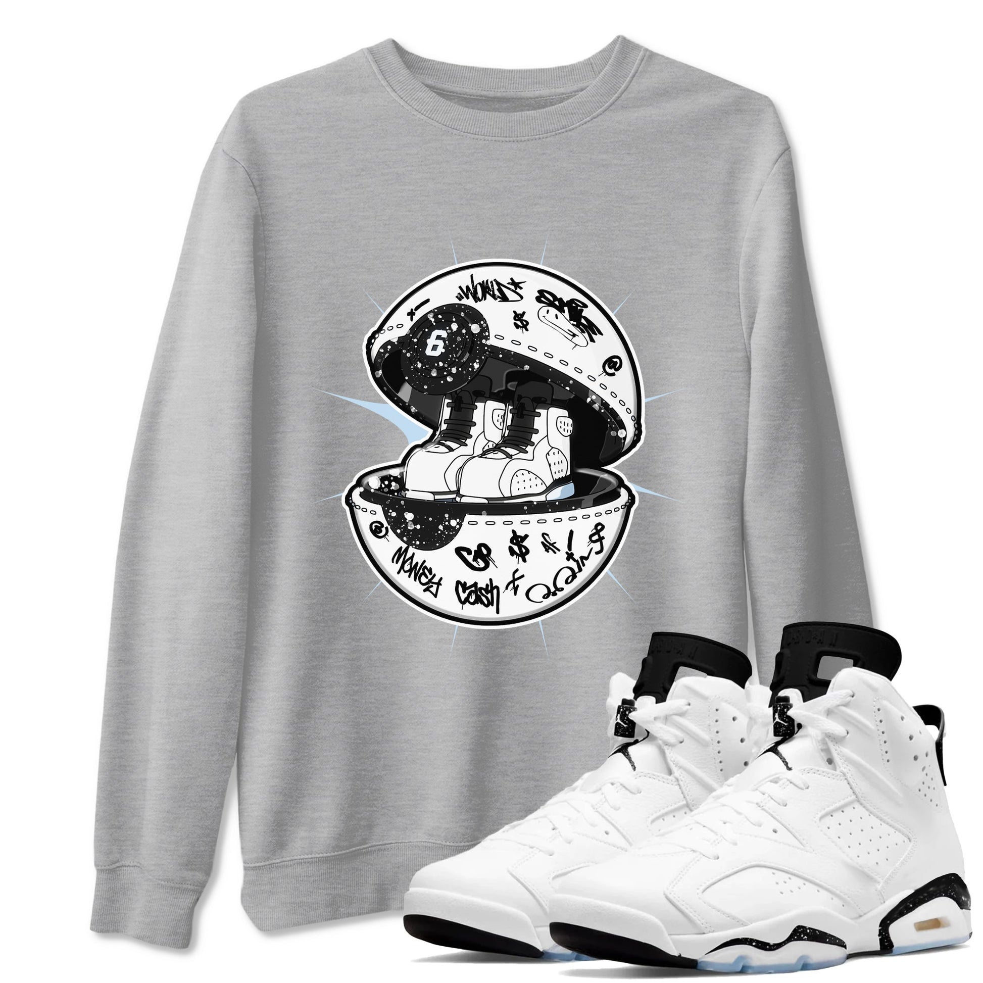 AJ6 White Black shirts to match jordans Sneaker Capsule sneaker match tees Air Jordan 6 White Black SNRT Sneaker Tees streetwear brand Heather Grey 1 unisex cotton tee