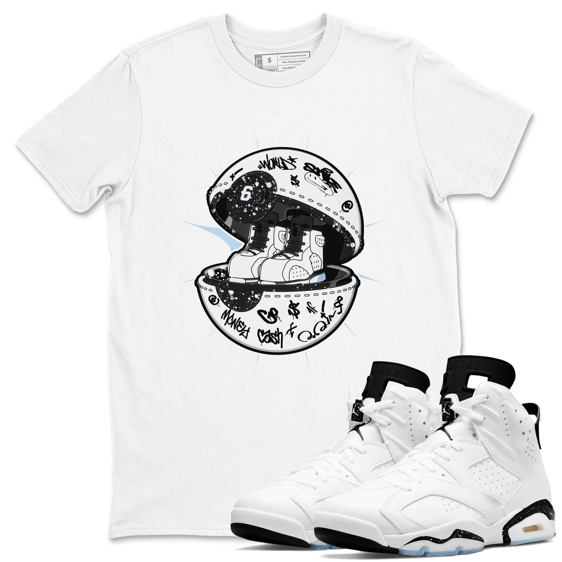 AJ6 White Black shirts to match jordans Sneaker Capsule sneaker match tees Air Jordan 6 White Black SNRT Sneaker Tees streetwear brand White 1 unisex cotton tee