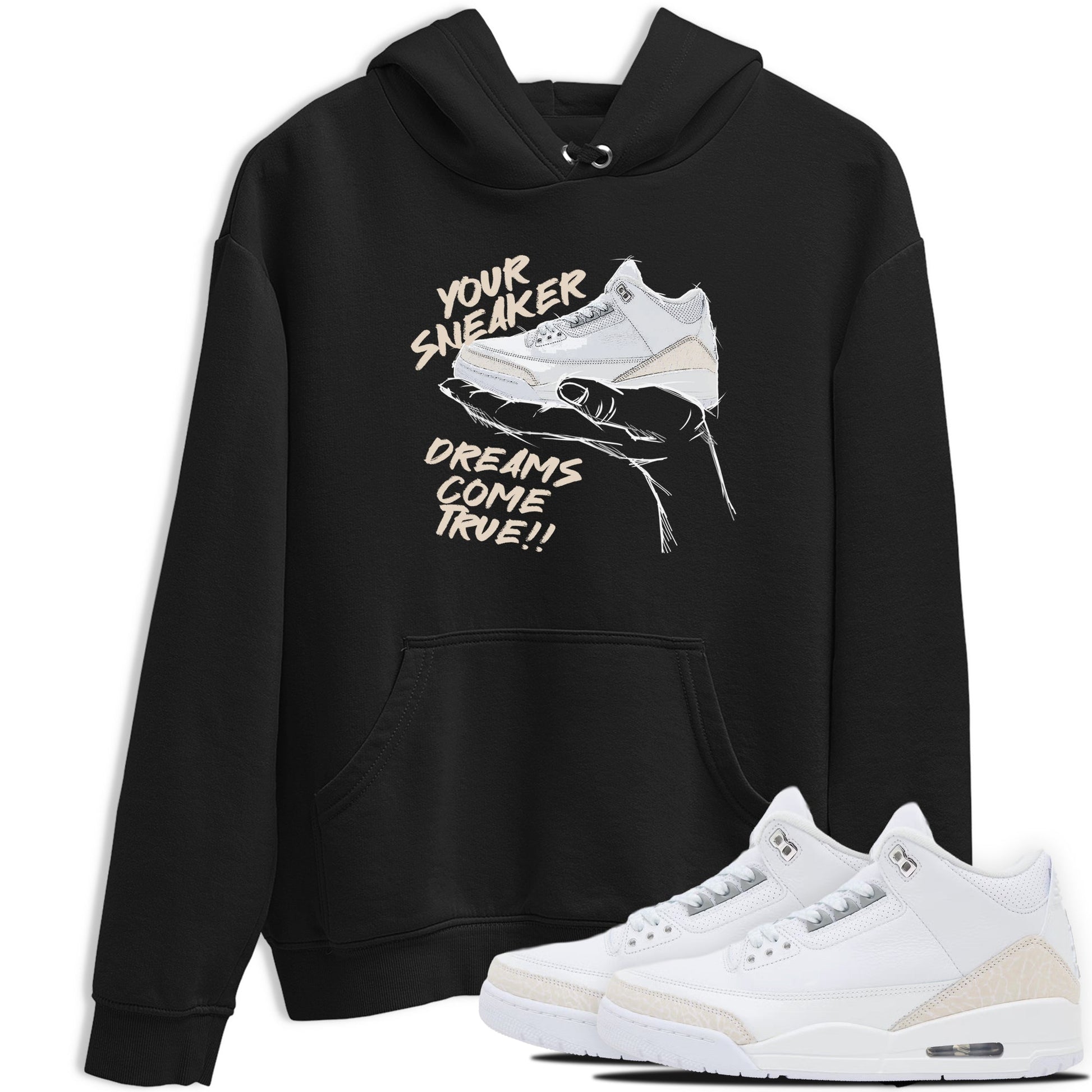 Sneaker Dreams sneaker match t-shirt styled to complete your fit with the Air Jordan 3 Pure Money sneakers, shown in Black 1.