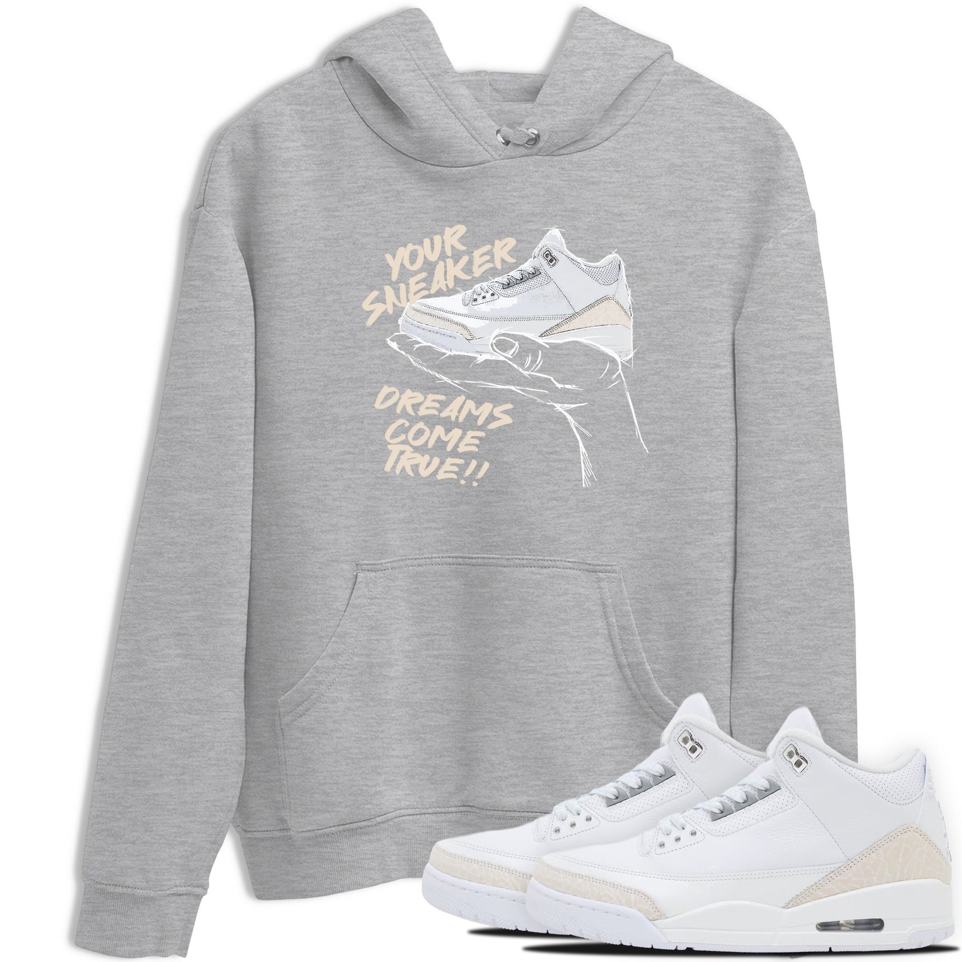 Sneaker Dreams sneaker match t-shirt styled to complete your fit with the Air Jordan 3 Pure Money sneakers, shown in Heather Grey 1.