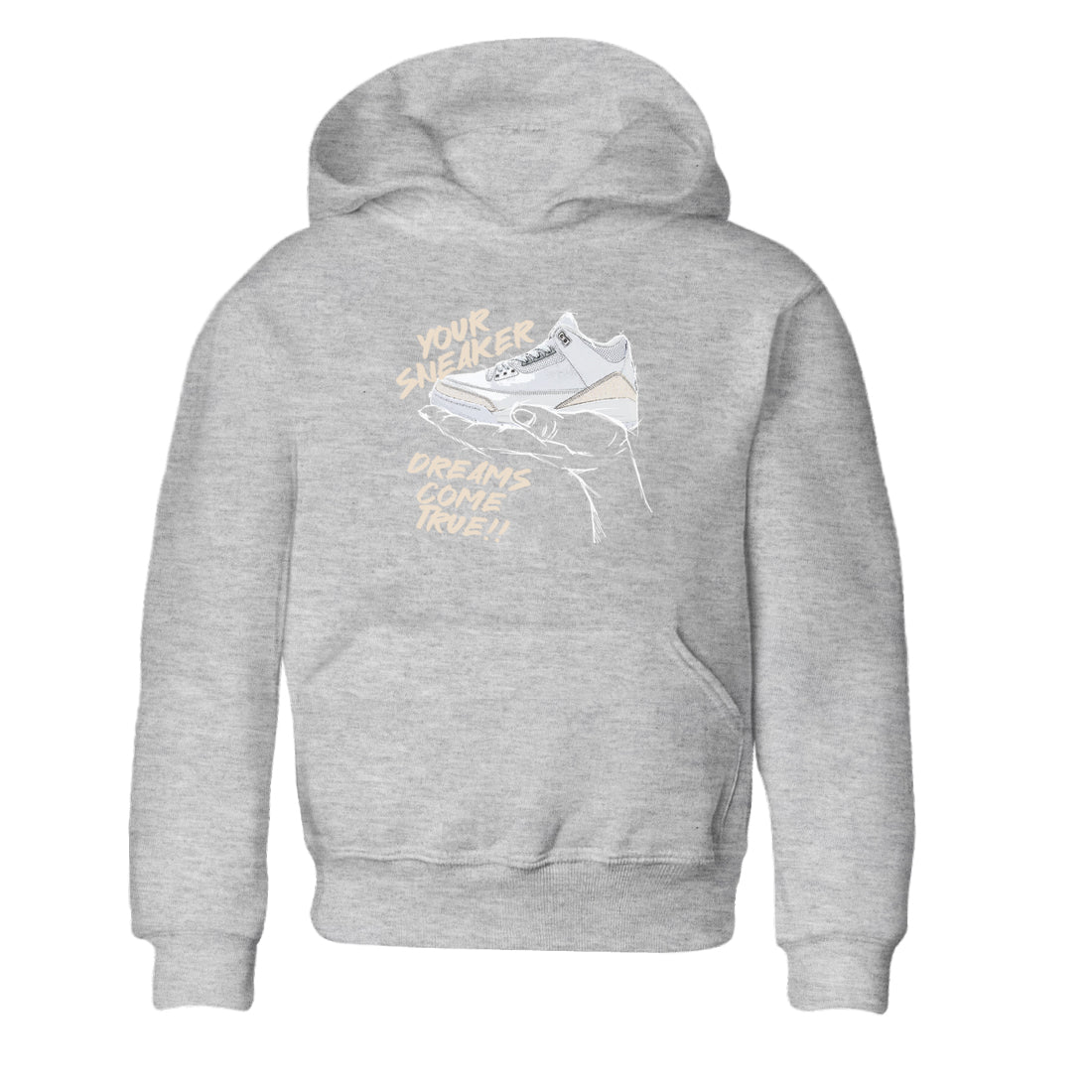 Sneaker Dreams baby and kids t-shirt crafted for little sneakerheads to shine with the Air Jordan 3 Pure Money sneakers, displayed in Heather Grey 2.