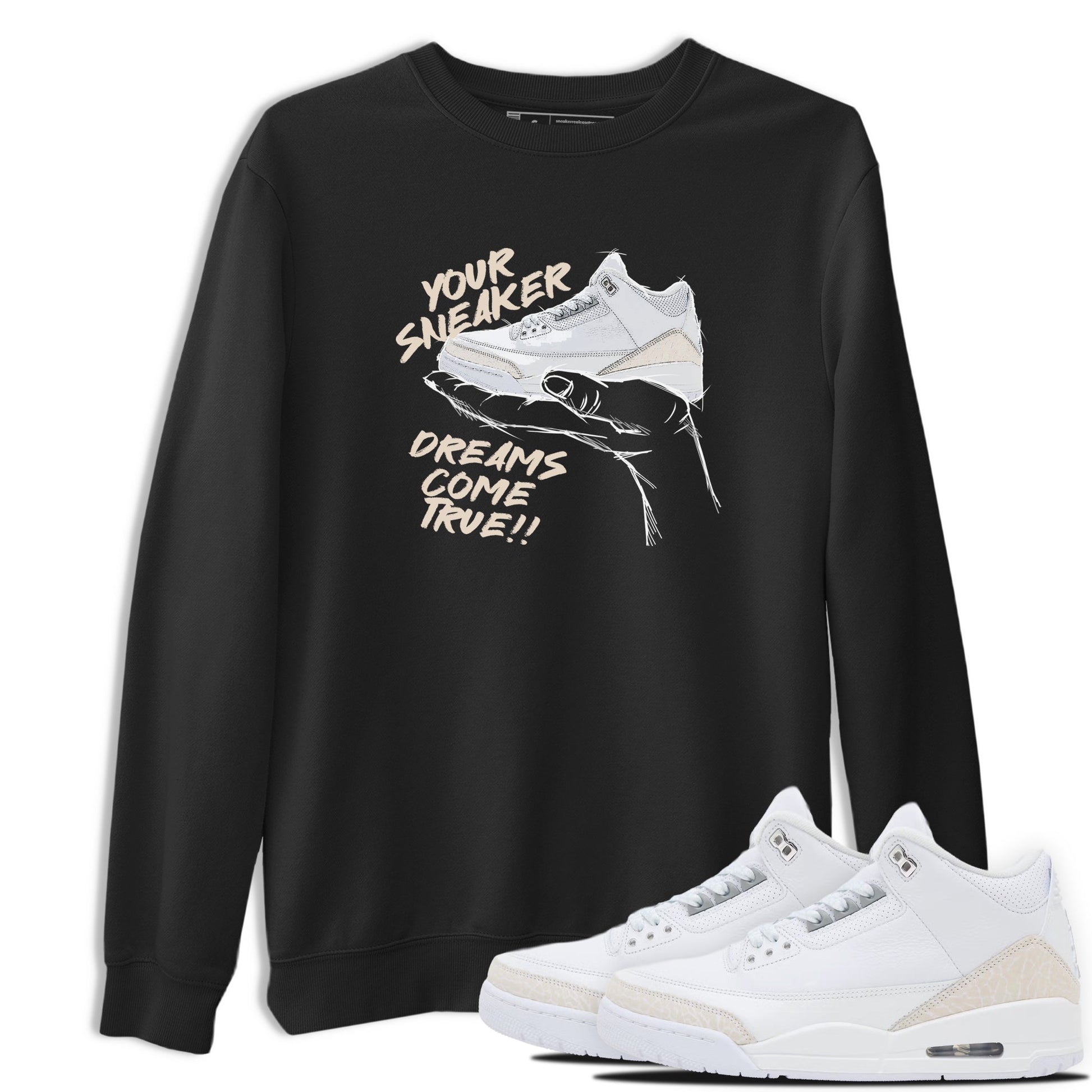 Sneaker Dreams sneaker match t-shirt styled to complete your fit with the Air Jordan 3 Pure Money sneakers, shown in Black 1.