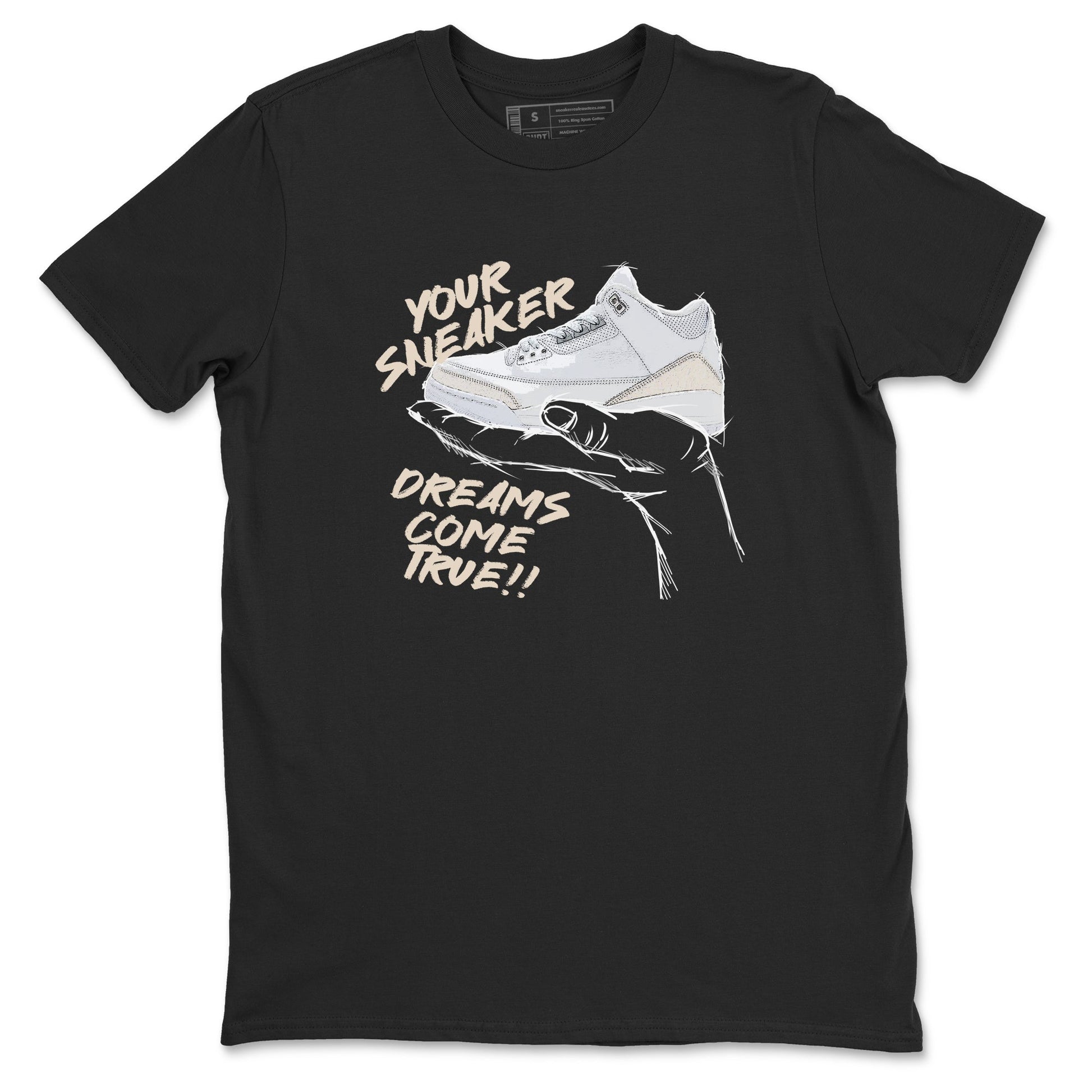 Sneaker Dreams sneaker match t-shirt styled to complete your fit with the Air Jordan 3 Pure Money sneakers, shown in Black 2.