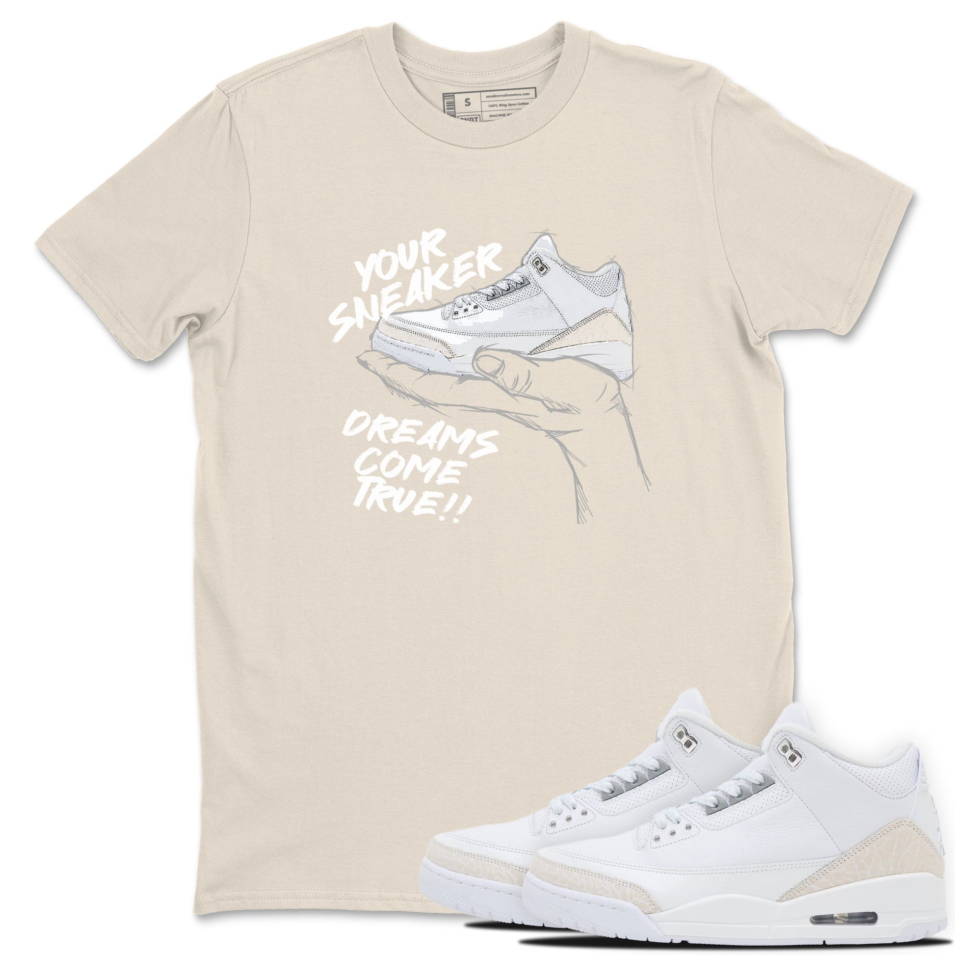 Sneaker Dreams sneaker match t-shirt styled to complete your fit with the Air Jordan 3 Pure Money sneakers, shown in Natural 1.