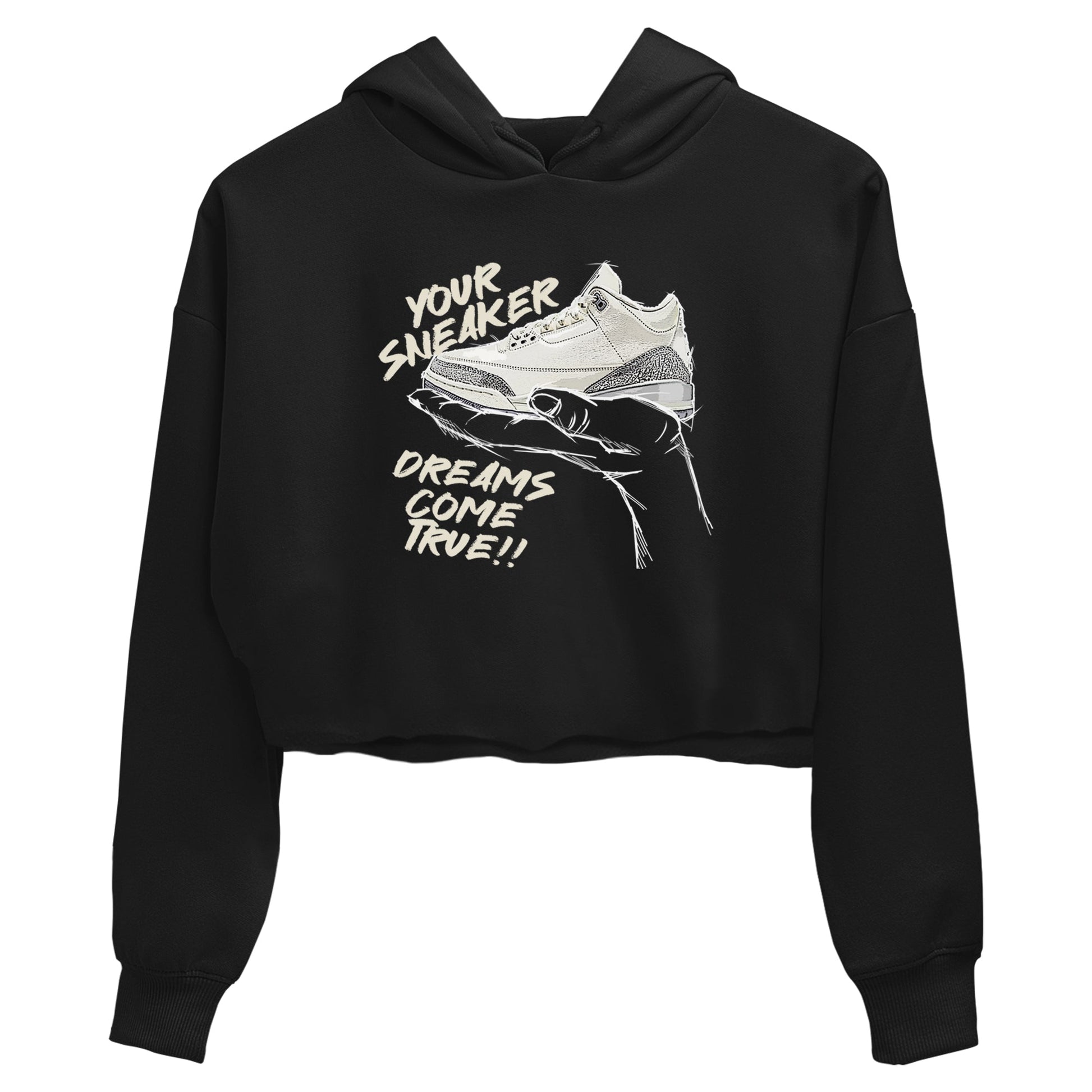 3s Sail and Cement Grey shirts to match jordans Sneaker Dreams sneaker match tees Air Jordan 3 Retro Sail and Cement Grey match shoes to clothes SNRT Sneaker Tees unisex cotton Black 2 crop tee