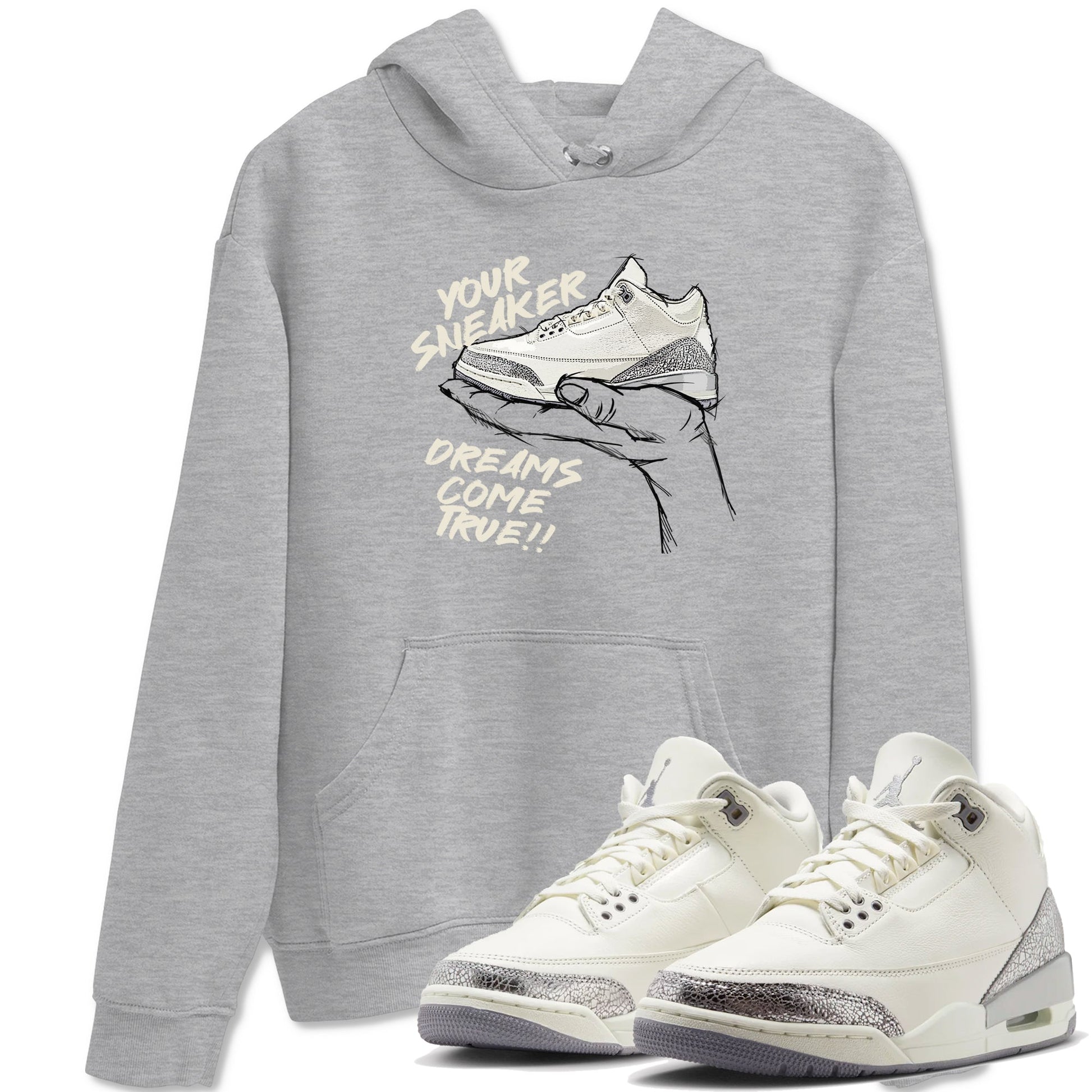 3s Sail and Cement Grey shirts to match jordans Sneaker Dreams sneaker match tees Air Jordan 3 Retro Sail and Cement Grey match shoes to clothes SNRT Sneaker Tees unisex cotton Heather Grey 1 shirts