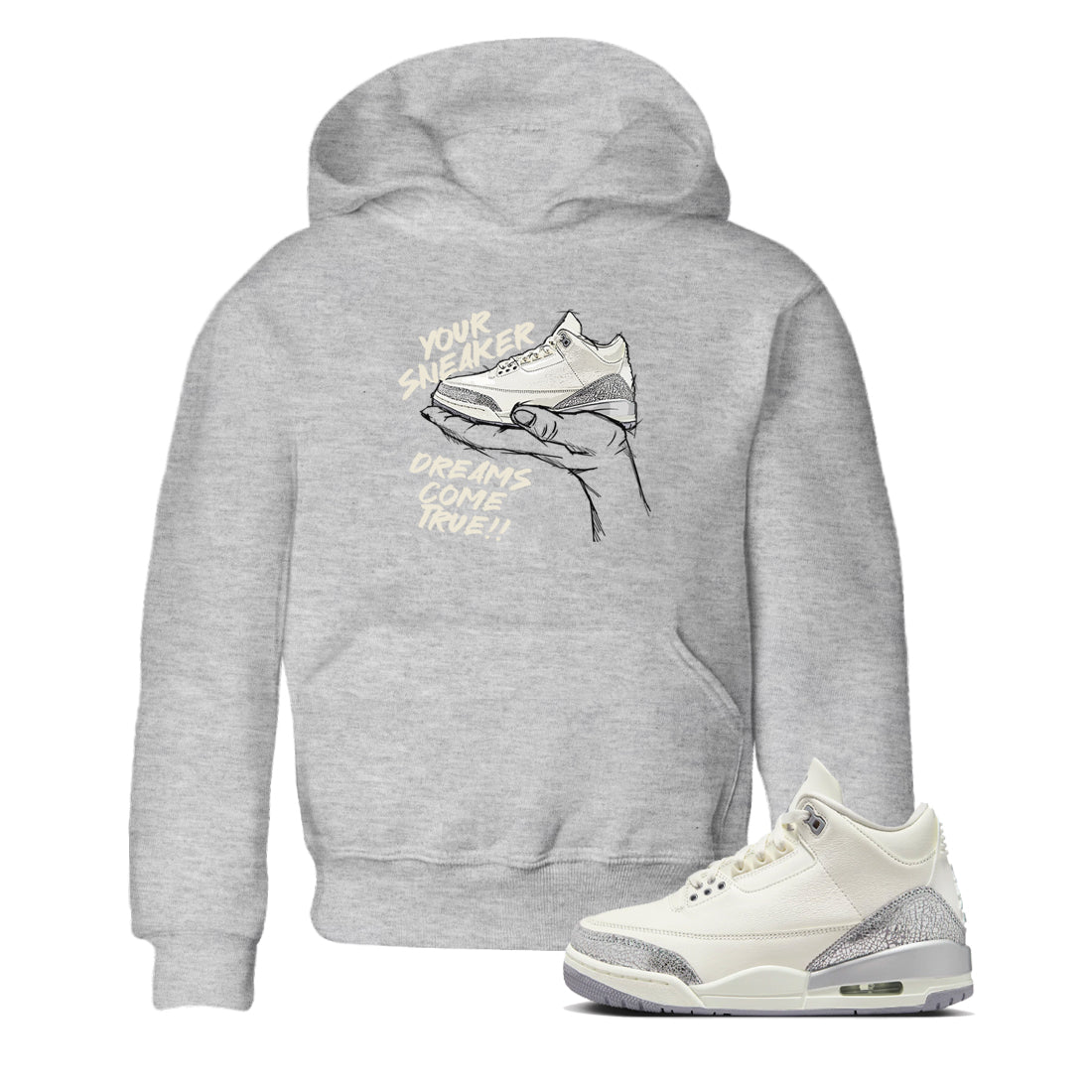3s Sail and Cement Grey shirts to match jordans Sneaker Dreams sneaker match tees Air Jordan 3 Retro Sail and Cement Grey match shoes to clothes SNRT Sneaker Tees Youth Baby Heather Grey 1 tee