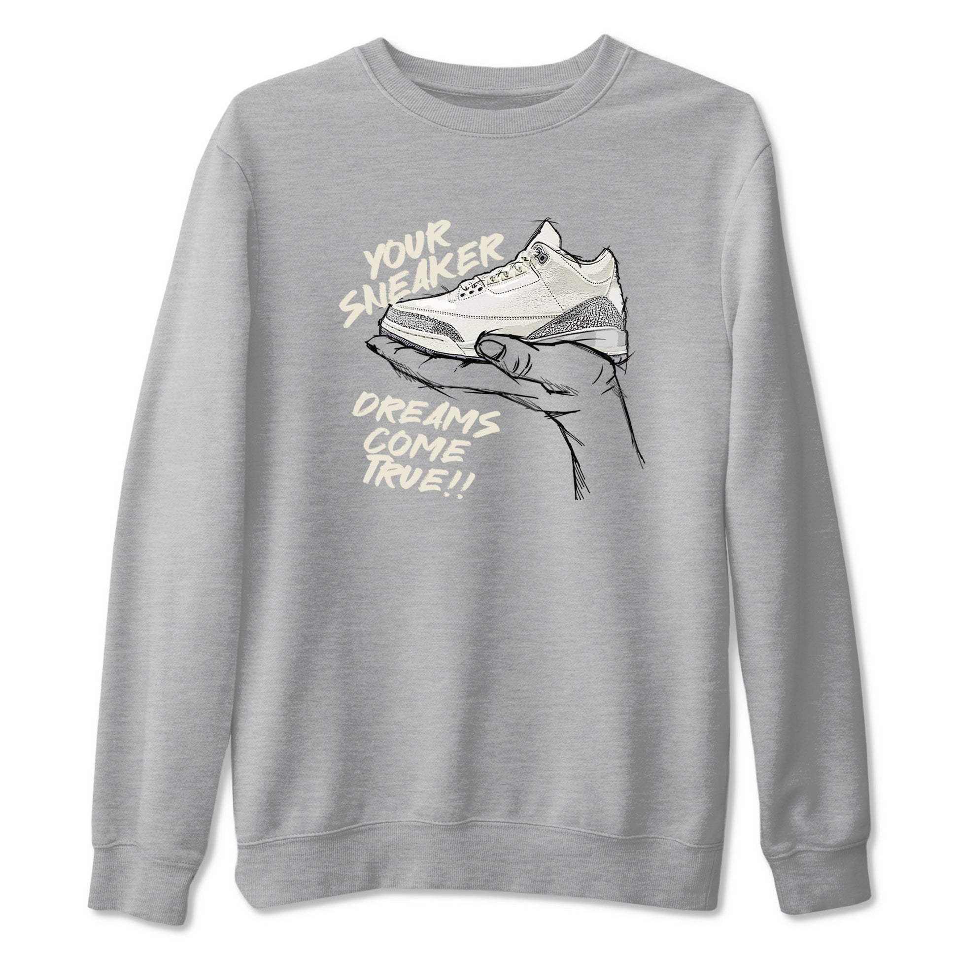 3s Sail and Cement Grey shirts to match jordans Sneaker Dreams sneaker match tees Air Jordan 3 Retro Sail and Cement Grey match shoes to clothes SNRT Sneaker Tees unisex cotton Heather Grey 2 shirts