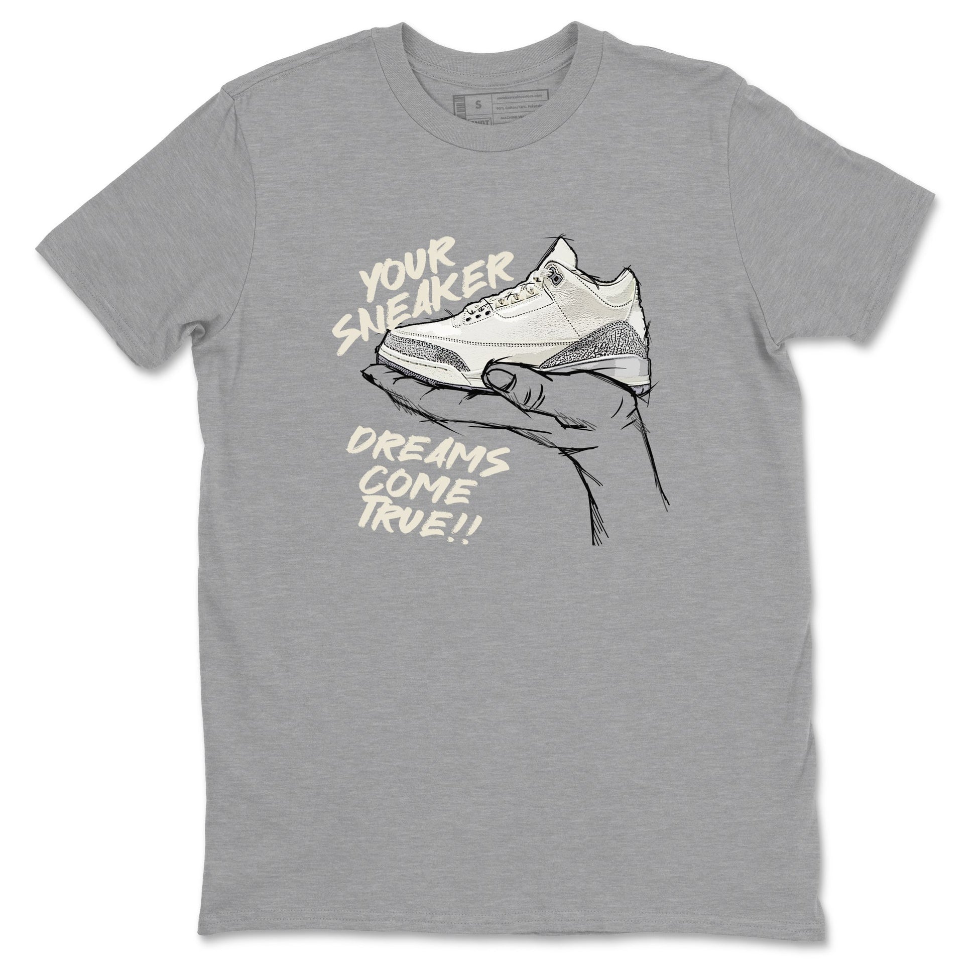 3s Sail and Cement Grey shirts to match jordans Sneaker Dreams sneaker match tees Air Jordan 3 Retro Sail and Cement Grey match shoes to clothes SNRT Sneaker Tees unisex cotton Heather Grey 2 shirts