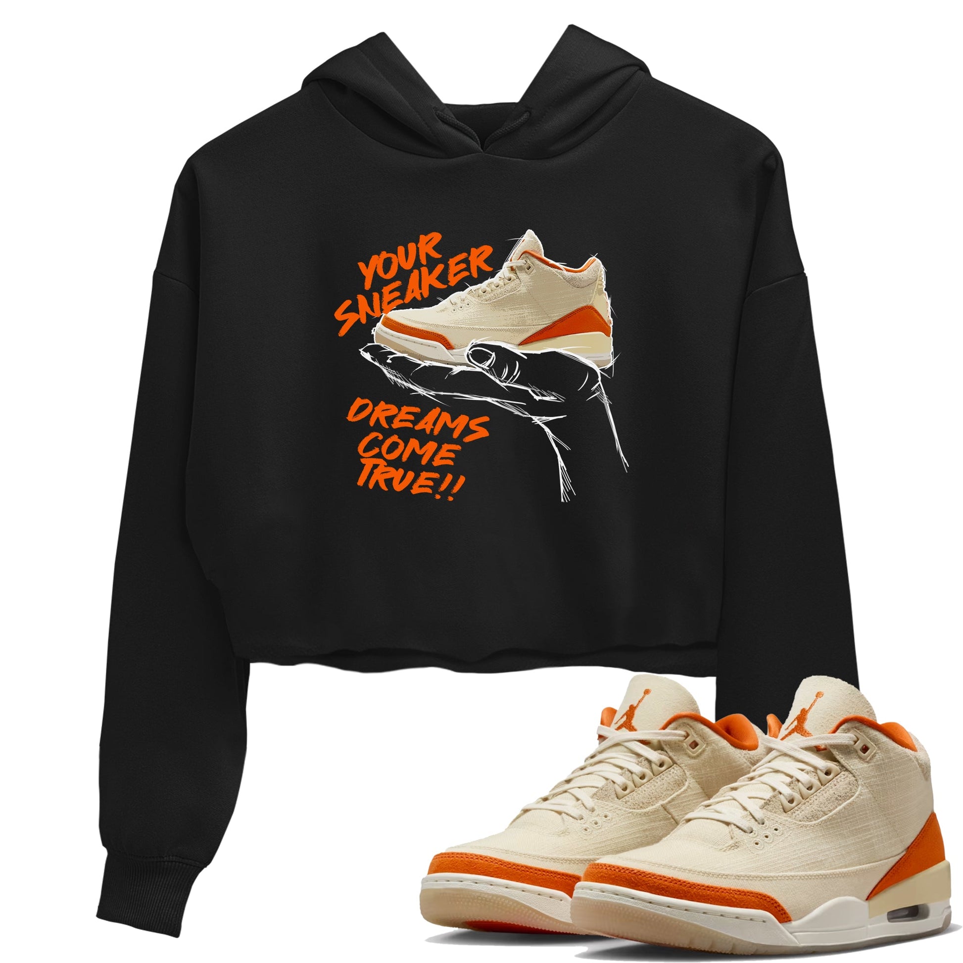 Sneaker Dreams womens crop tee made to vibe with the Air Jordan 3 Starfish sneakers — the perfect match in Black 1.