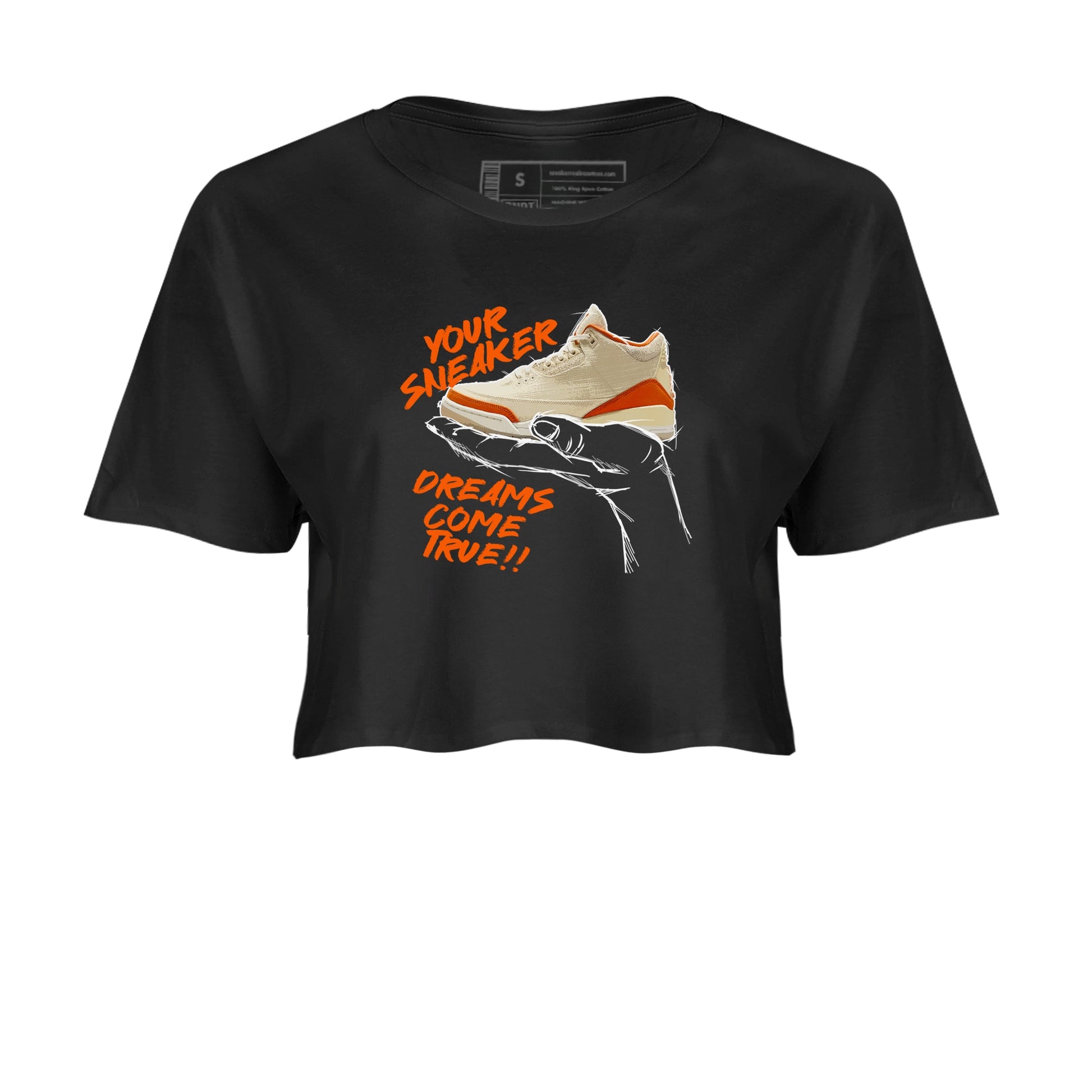 Sneaker Dreams womens crop tee made to vibe with the Air Jordan 3 Starfish sneakers — the perfect match in Black 2.