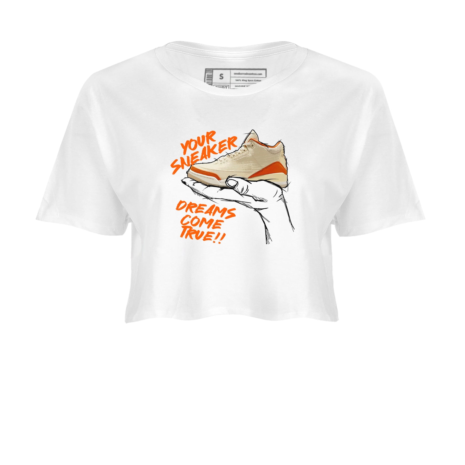 Sneaker Dreams womens crop tee made to vibe with the Air Jordan 3 Starfish sneakers — the perfect match in White 2.