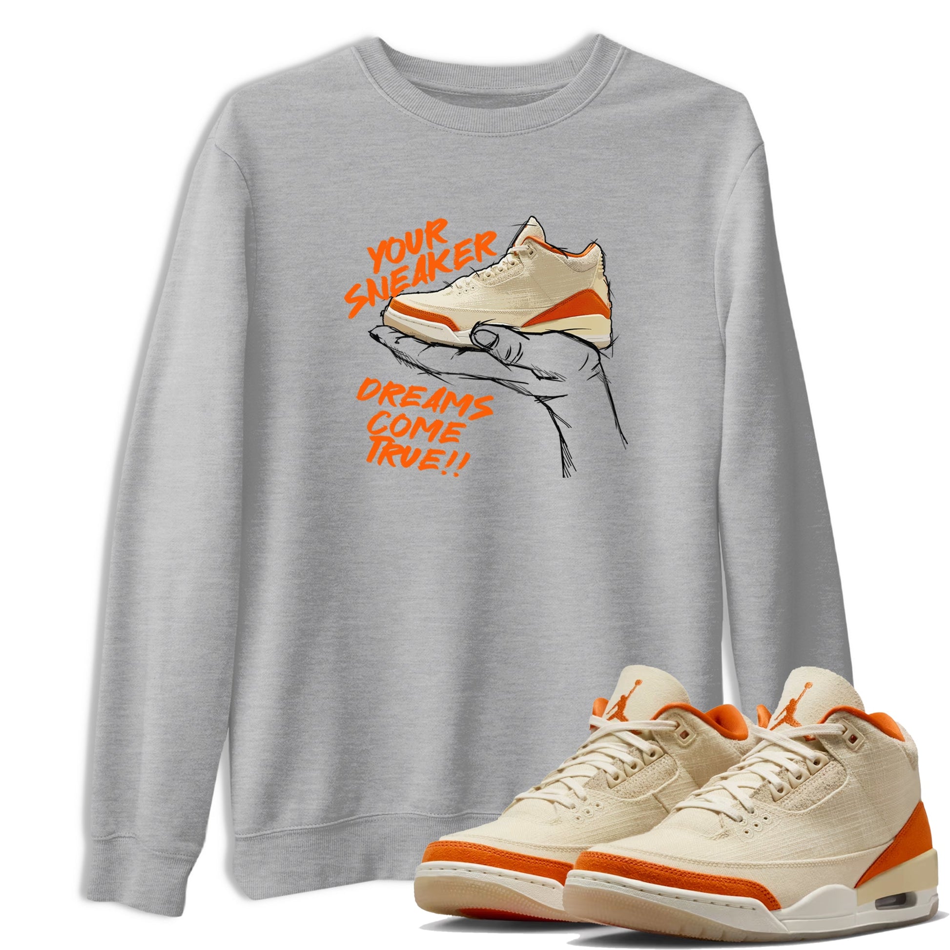 Sneaker Dreams sneaker match t-shirt styled to complete your fit with the Air Jordan 3 Starfish sneakers, shown in Heather Grey 1.