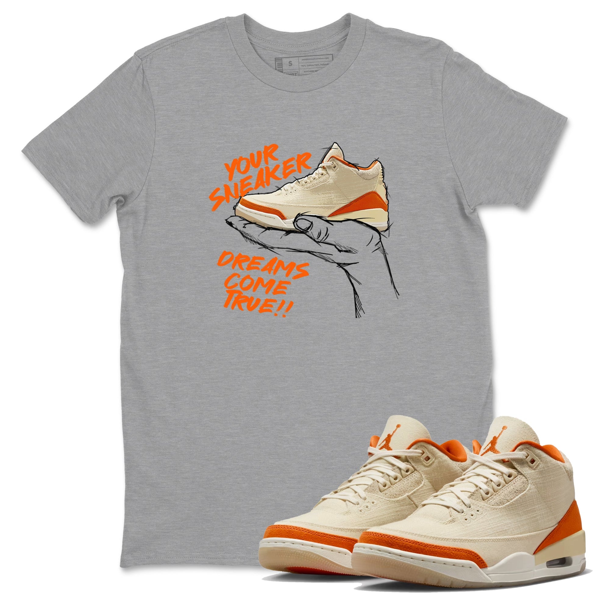 Sneaker Dreams sneaker match t-shirt styled to complete your fit with the Air Jordan 3 Starfish sneakers, shown in Heather Grey 1.