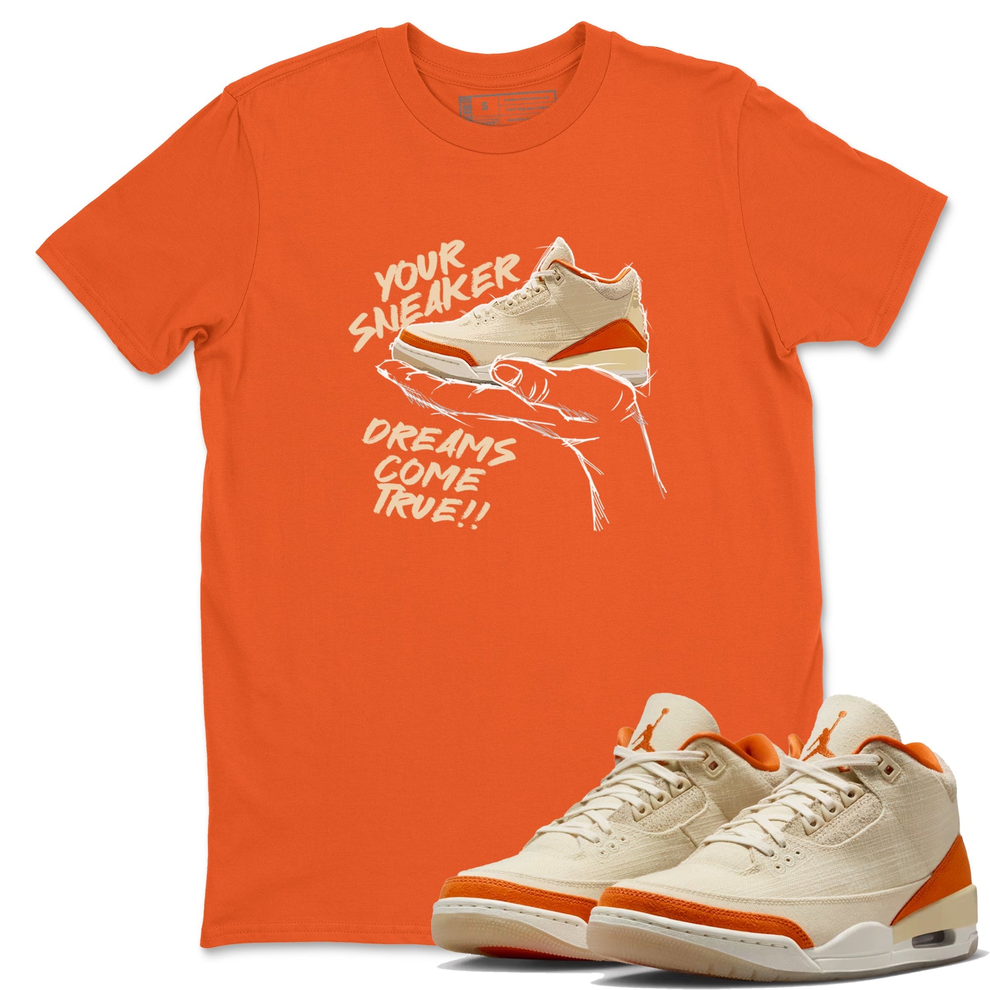 Sneaker Dreams sneaker match t-shirt styled to complete your fit with the Air Jordan 3 Starfish sneakers, shown in Orange 1.